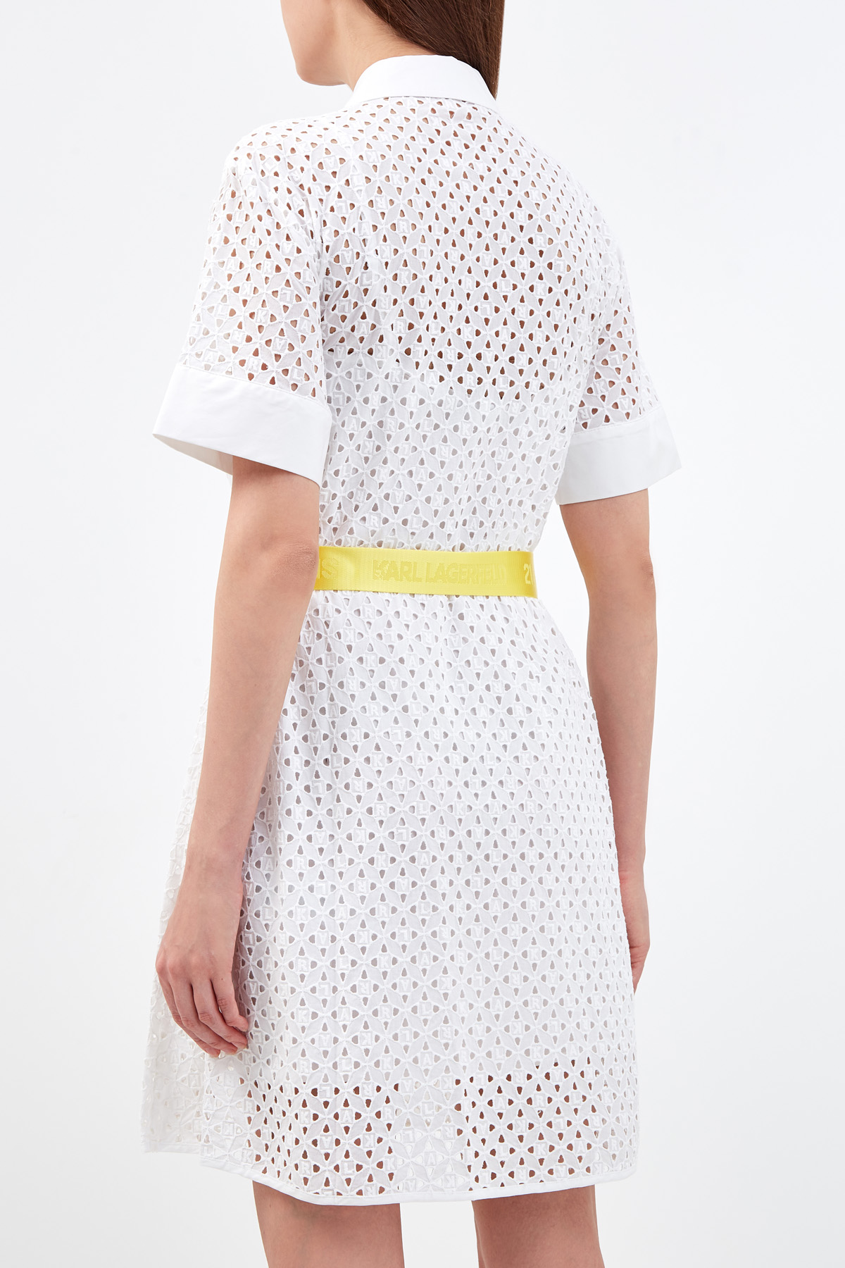 Платье-рубашка из кружевного хлопка со съемным ремнем KARL LAGERFELD, цвет белый, размер S - фото 3