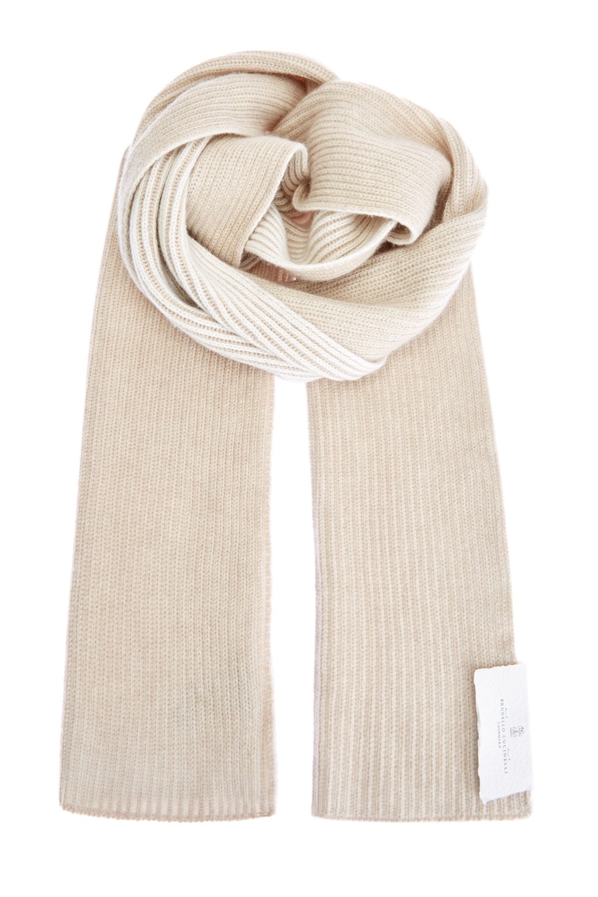 Двухсторонний шарф из фактурной кашемировой пряжи BRUNELLO CUCINELLI, цвет бежевый, размер 40;42;44;46 - фото 1