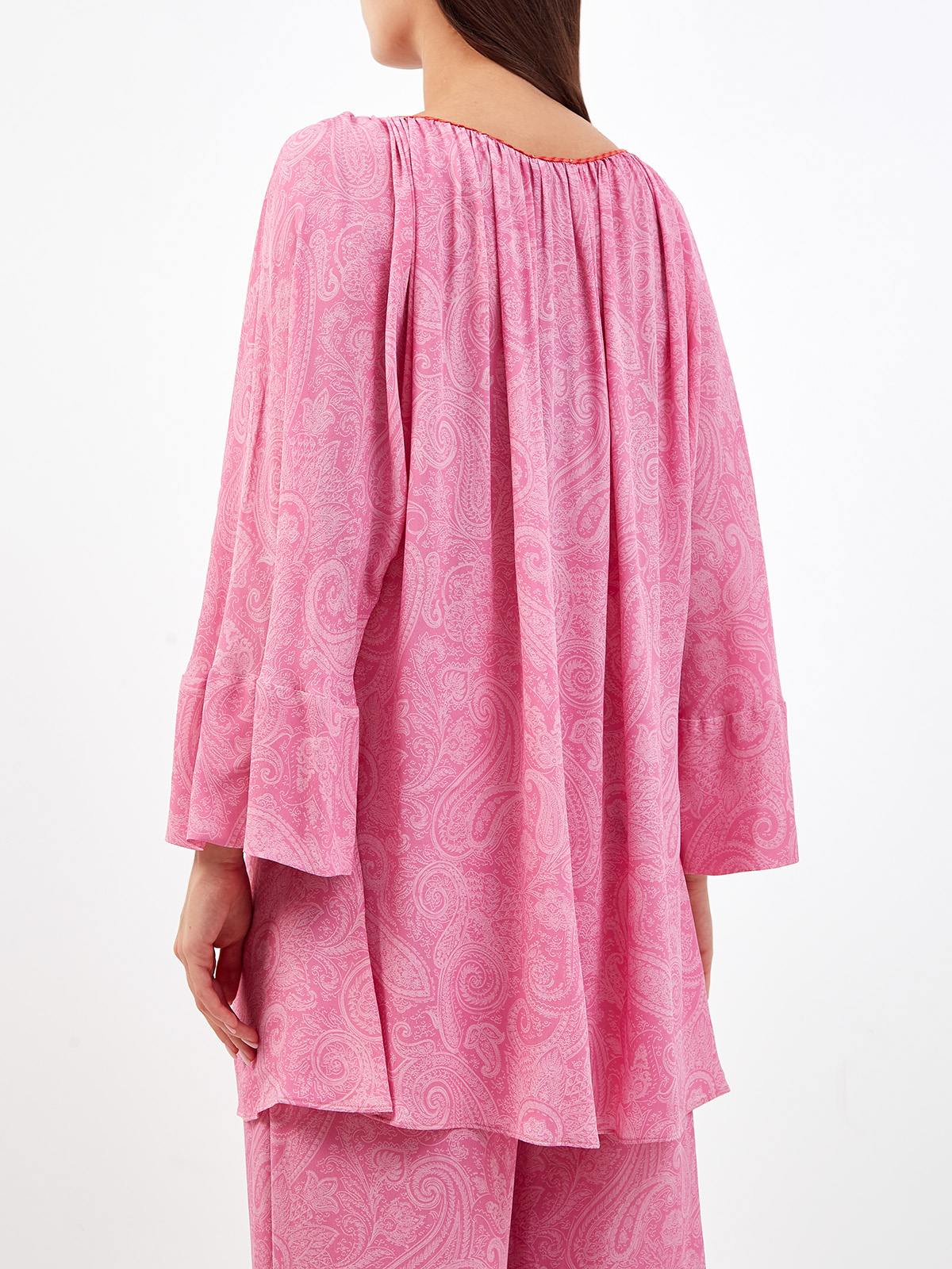 Блуза из тонкой вискозы с принтом и плетеными кисточками ETRO, цвет розовый, размер 38;42;44;46 - фото 4