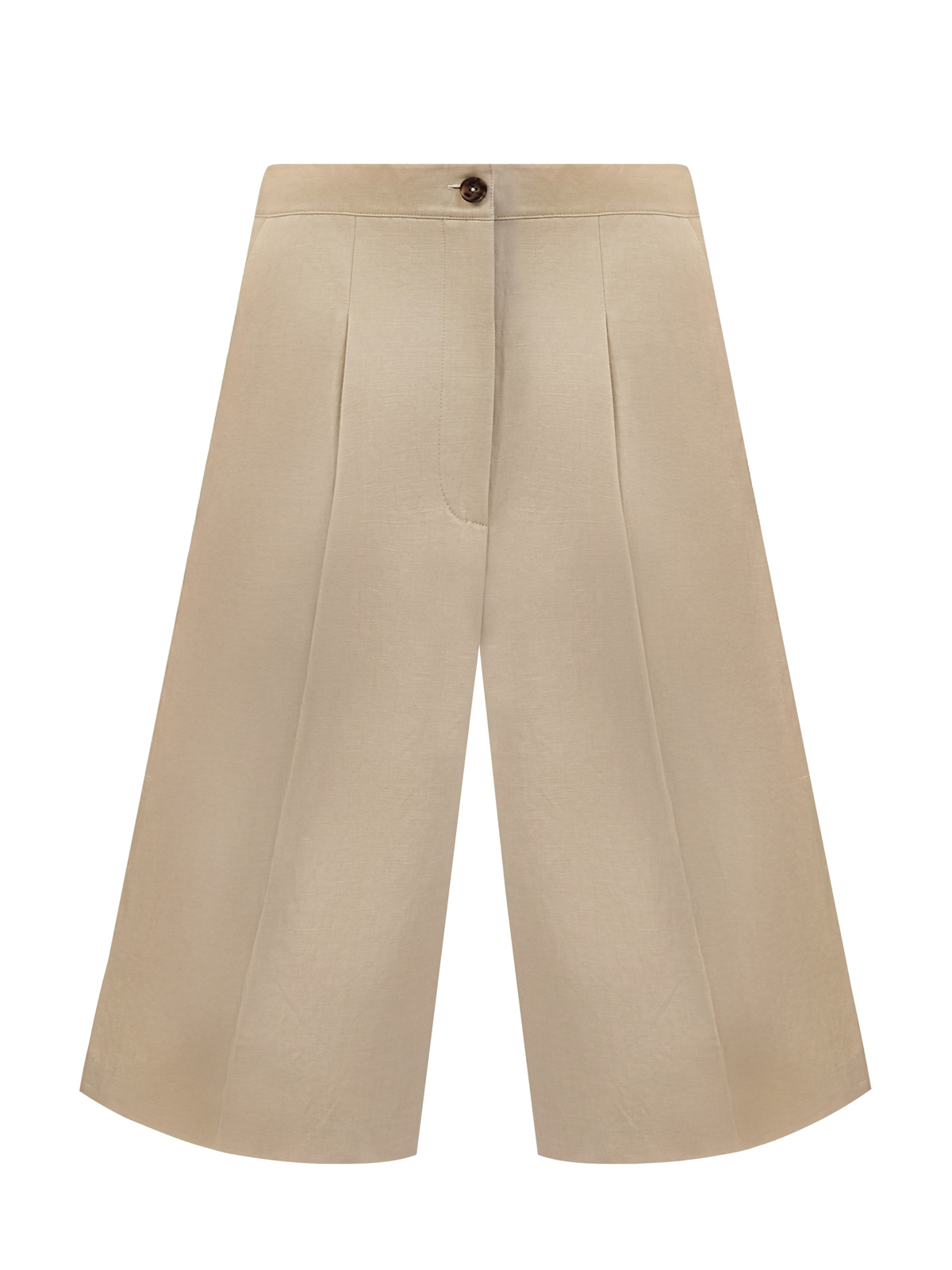 

Удлиненные бермуды из хлопка и льна с заложенными складками, Бежевый, Удлиненные бермуды из хлопка и льна с заложенными складками