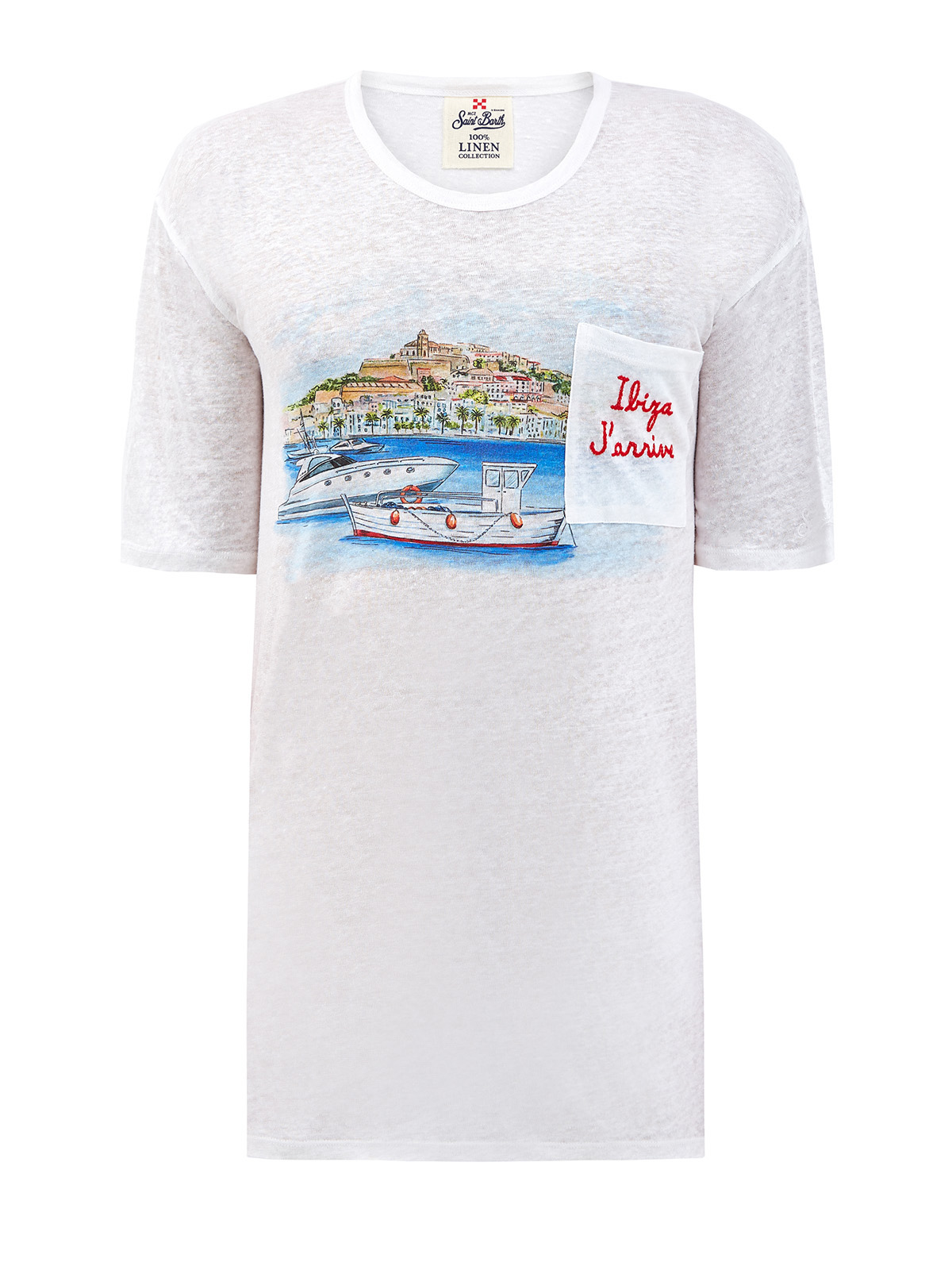 Льняная футболка с принтом-аппликацией и вышивкой MC2 SAINT BARTH, цвет белый, размер 3XL - фото 1