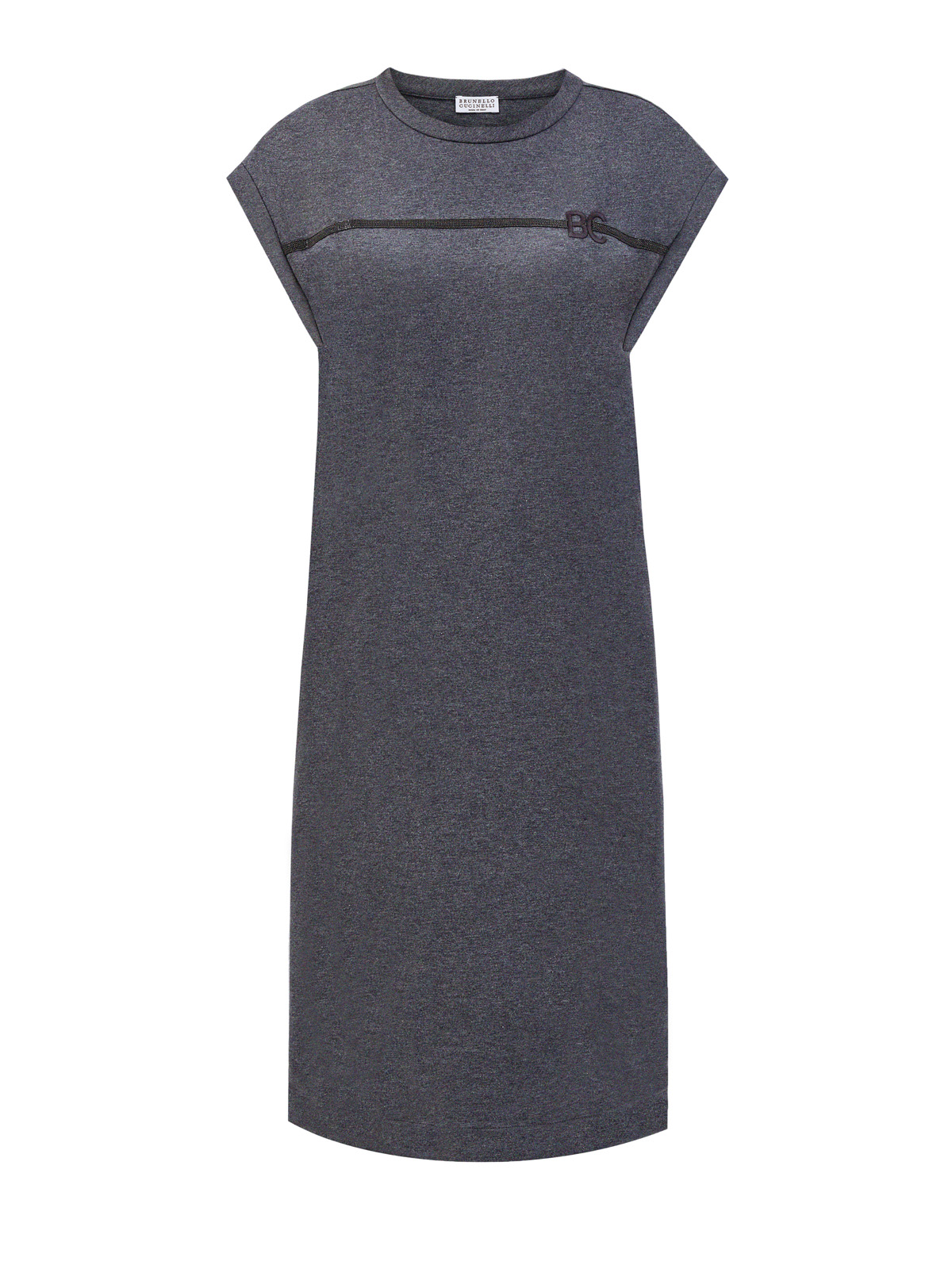 Платье из мягкого хлопкового футера с элегантной отделкой Мониль BRUNELLO CUCINELLI, цвет серый, размер 42;44;46;40 - фото 1