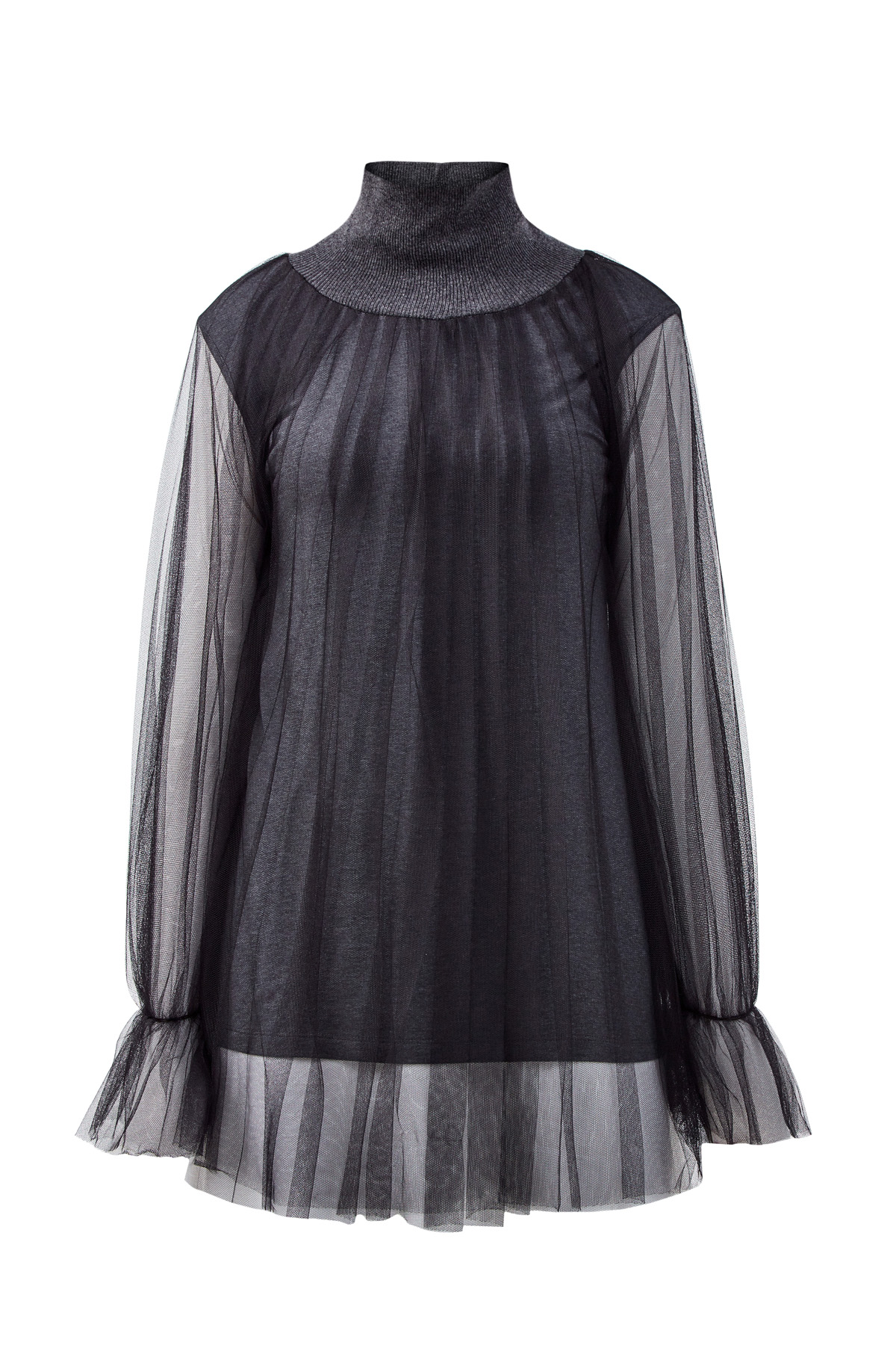 Блуза из хлопковой пряжи с вуалевым кейпом FABIANA FILIPPI, цвет серый, размер 38;44