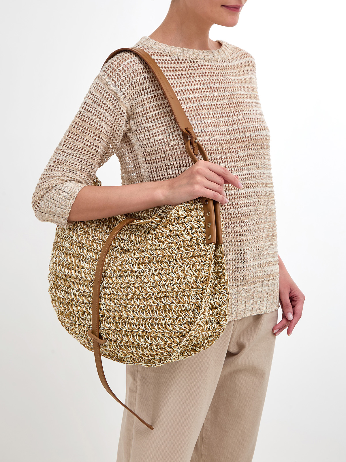 Плетеная сумка-хобо Ima с отделкой из гладкой кожи ZANELLATO, цвет коричневый, размер 38;44 - фото 2