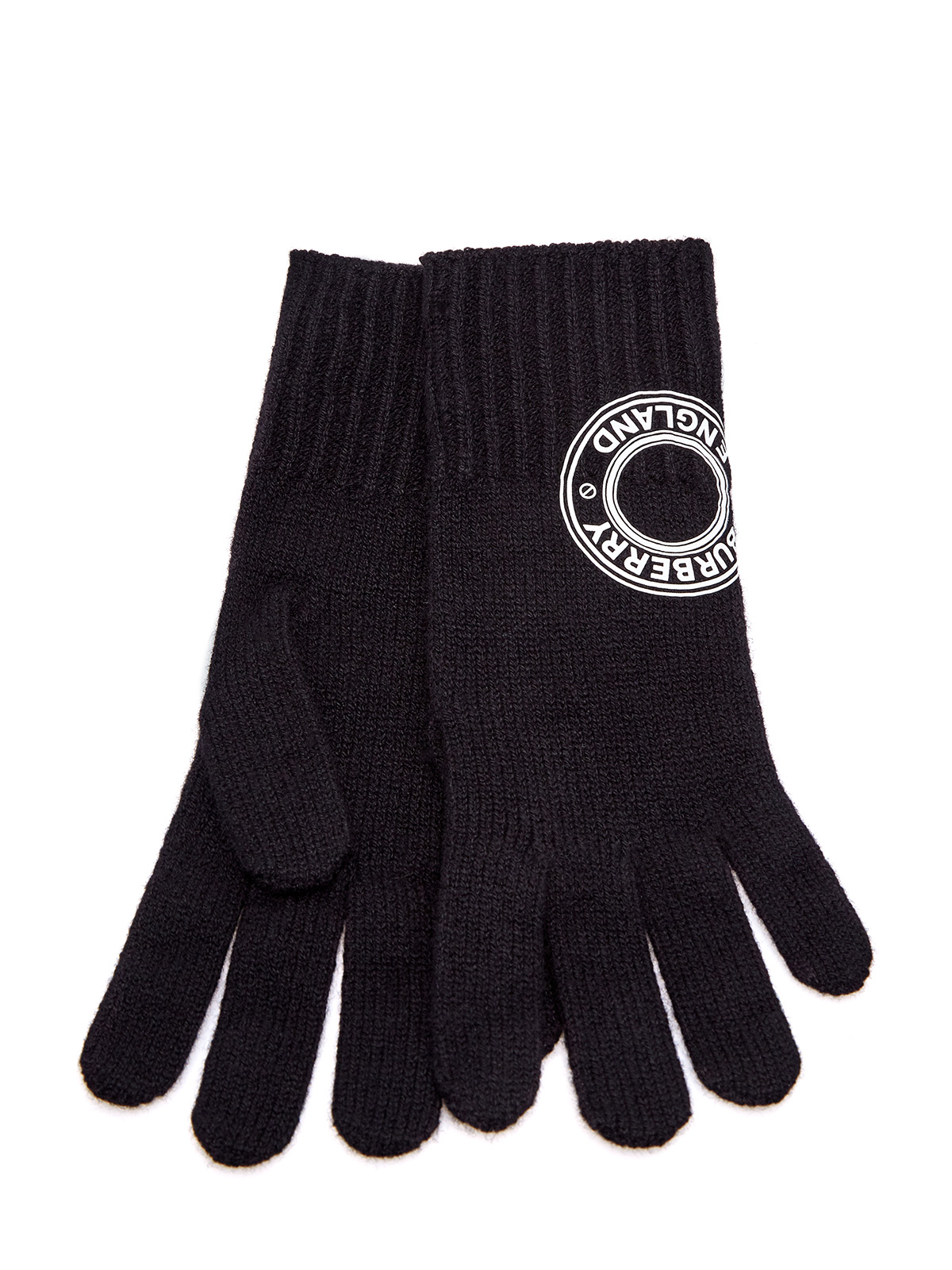 Кашемировые перчатки с контрастным макро-логотипом BURBERRY, цвет черный, размер M