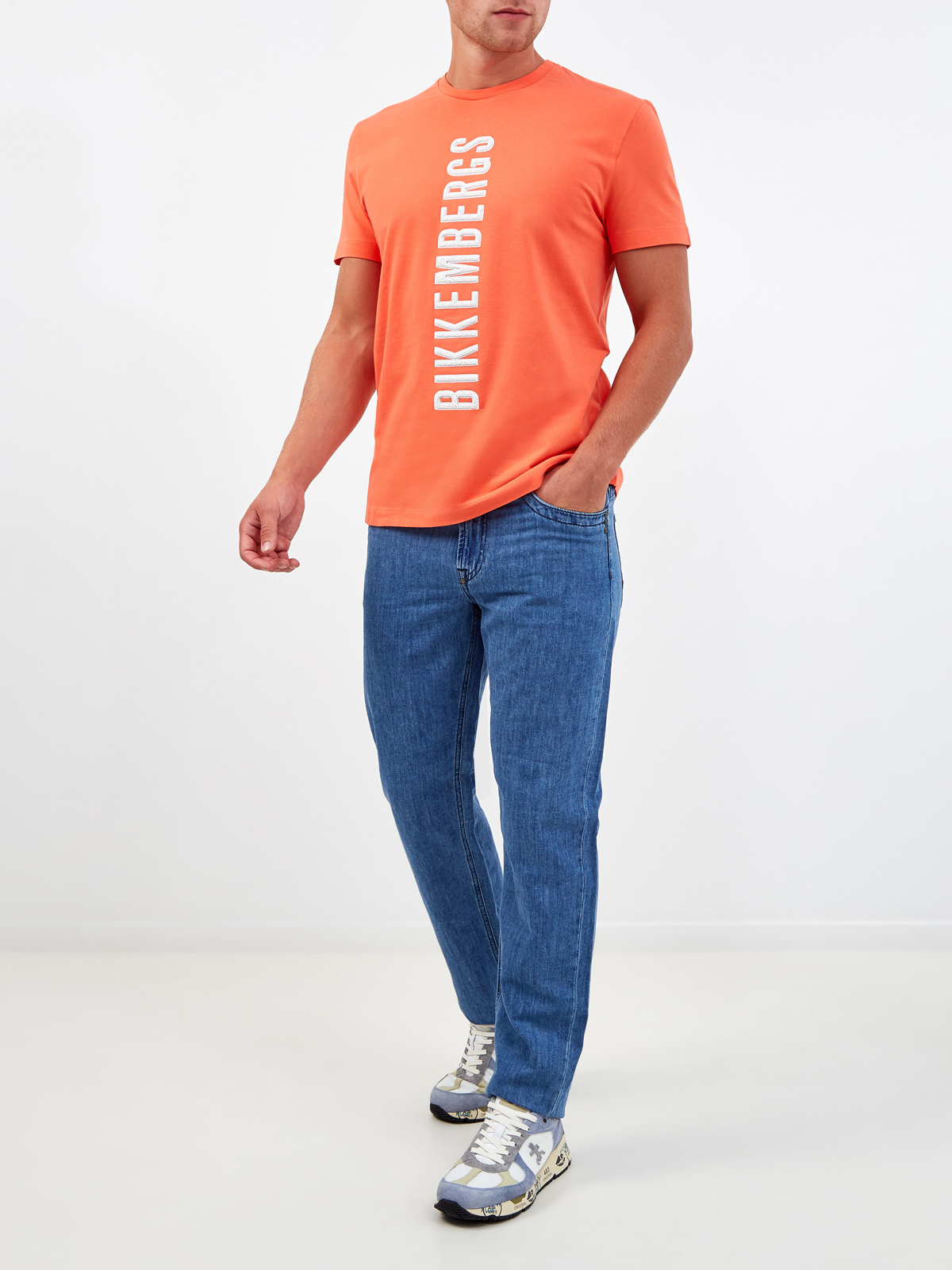Яркая футболка из хлопка с фактурным логотипом BIKKEMBERGS, цвет оранжевый, размер M;2XL;3XL - фото 2