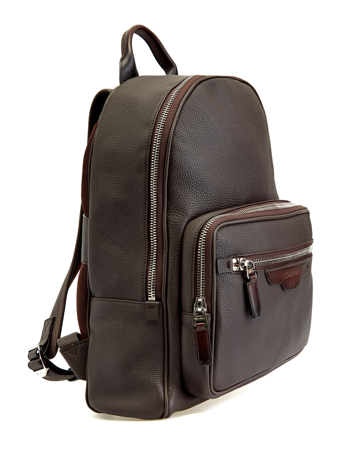 Вместительный рюкзак из крупнозернистой кожи с деталями Velatura SANTONI, цвет коричневый, размер 50;52;56 - фото 2