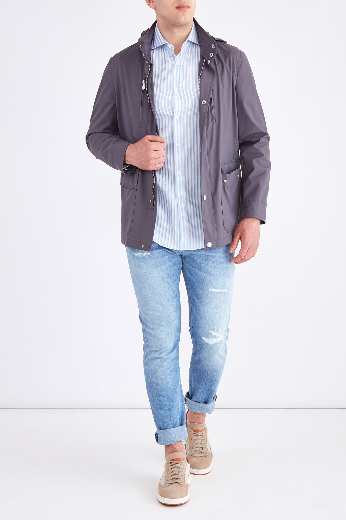 Ветровка из влагостойкой ткани с накладными карманами и капюшоном BRUNELLO CUCINELLI, цвет серый, размер 50;56 - фото 2