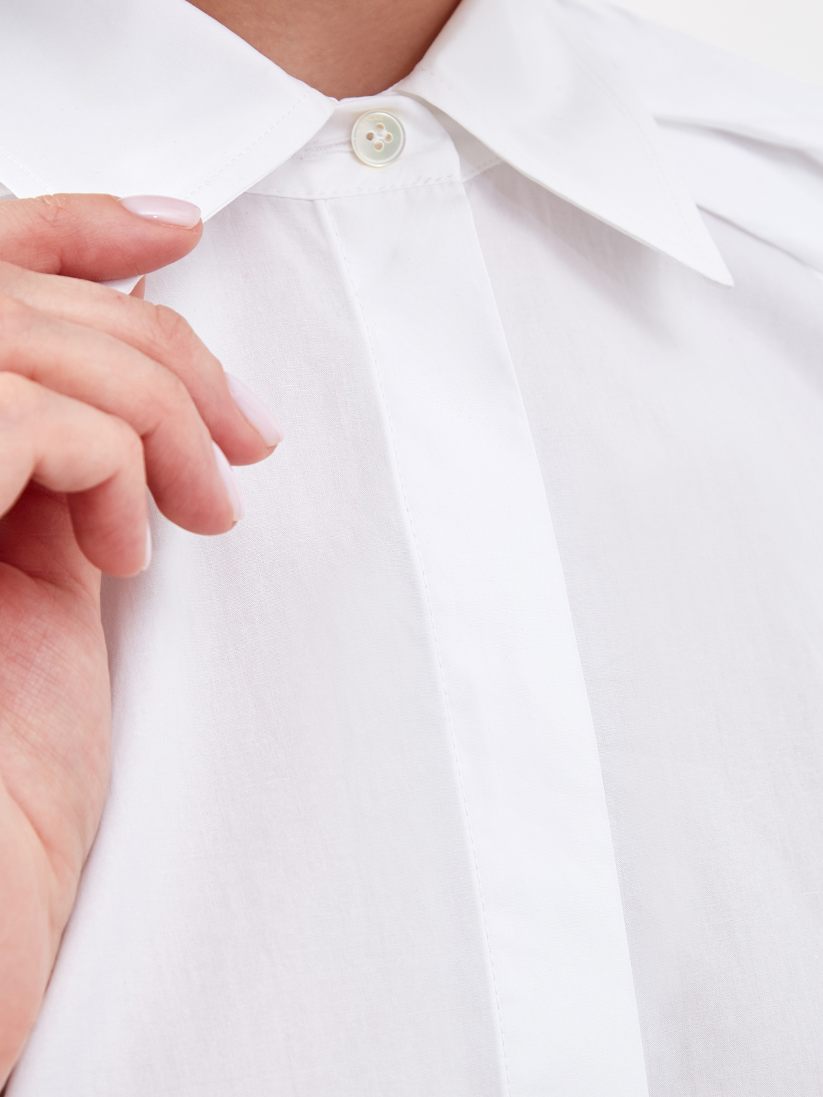 Блуза из хлопкового поплина с архитектурными рукавами ROCHAS, цвет белый, размер 40;42;38 - фото 5