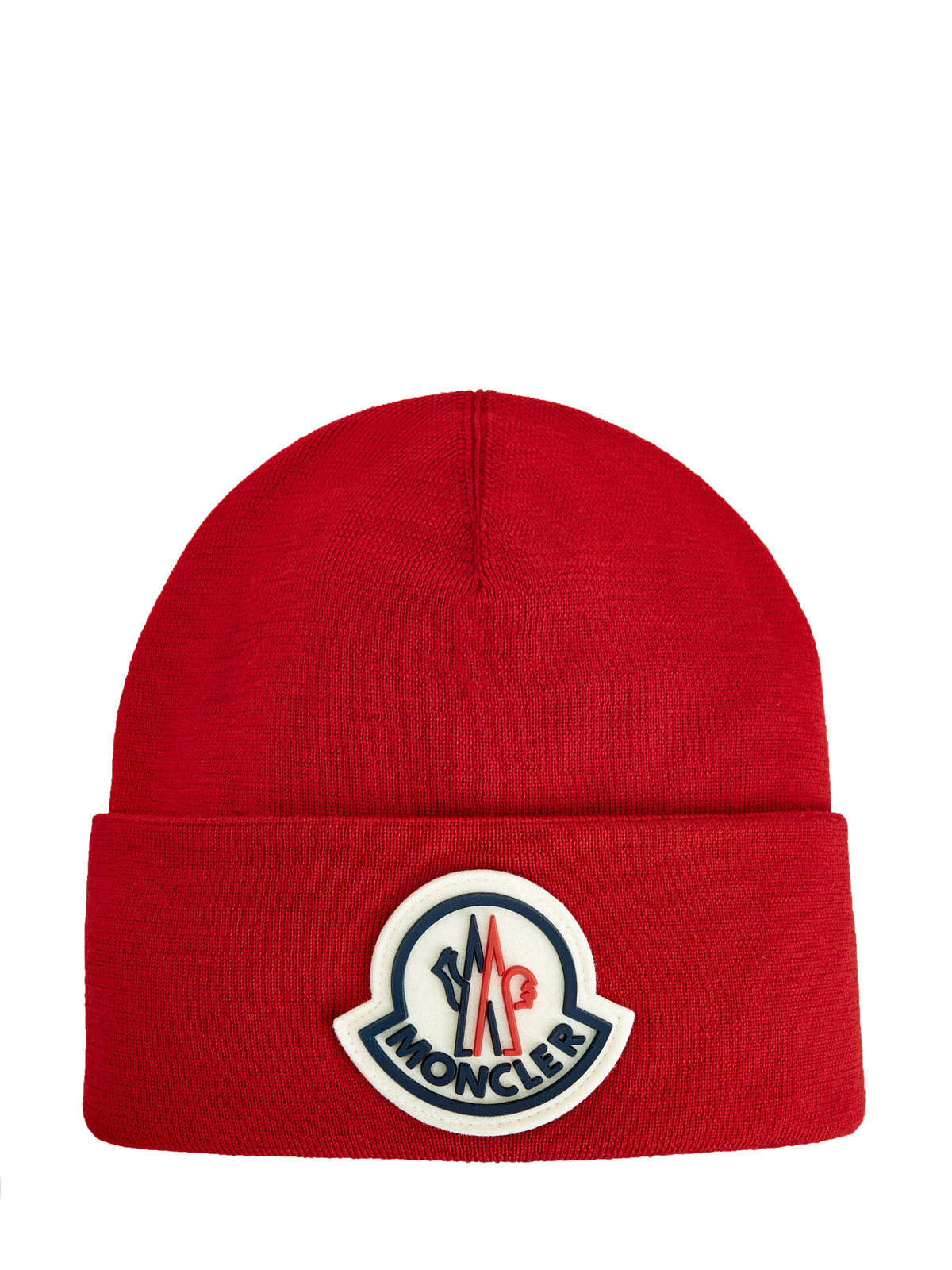 Яркая шапка из шерсти с макро-логотипом MONCLER, цвет красный, размер 48;50 - фото 1