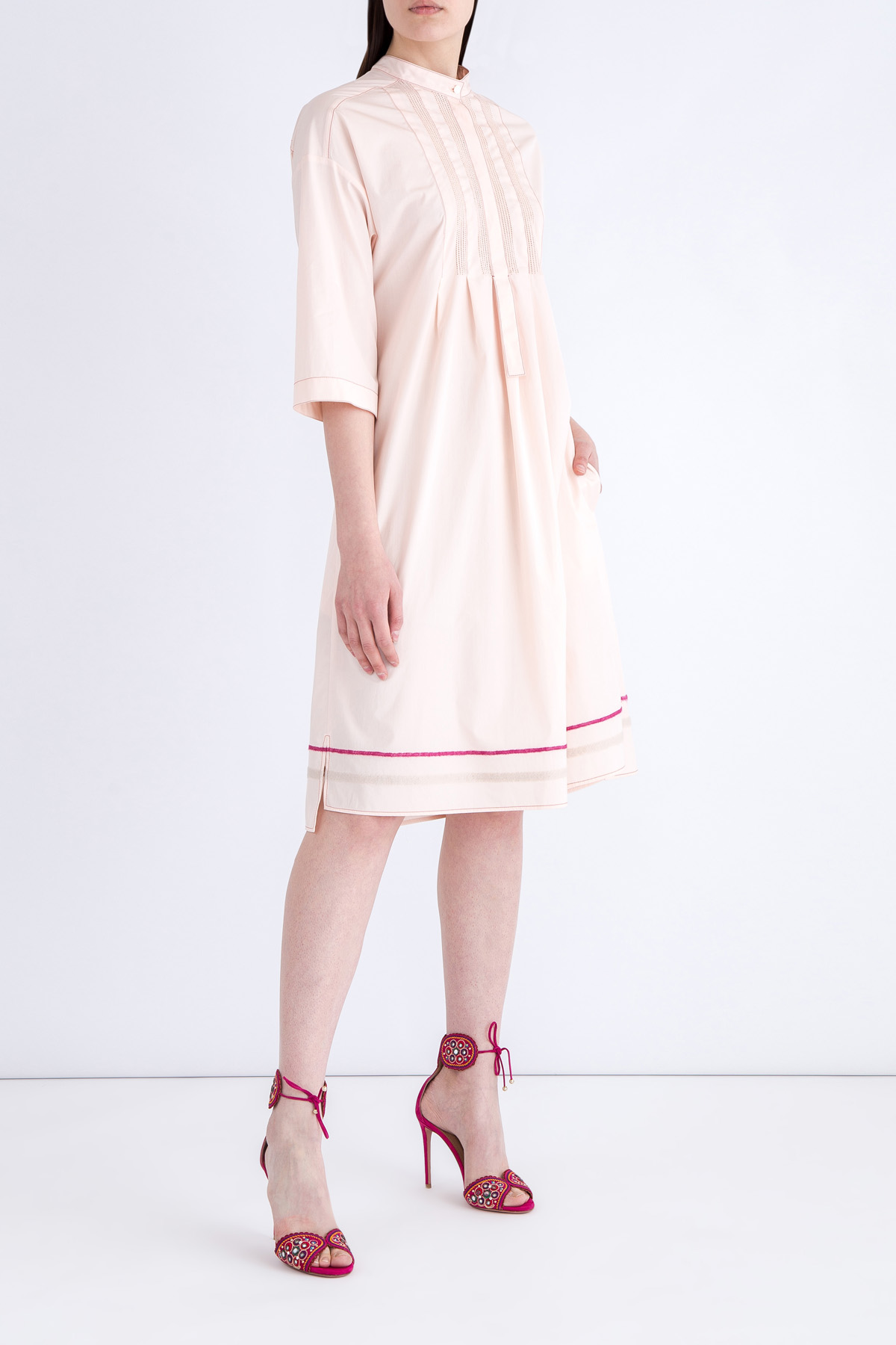 Платье из хлопка с декором цветными нитями и перфорацией AGNONA, размер 42 - фото 2