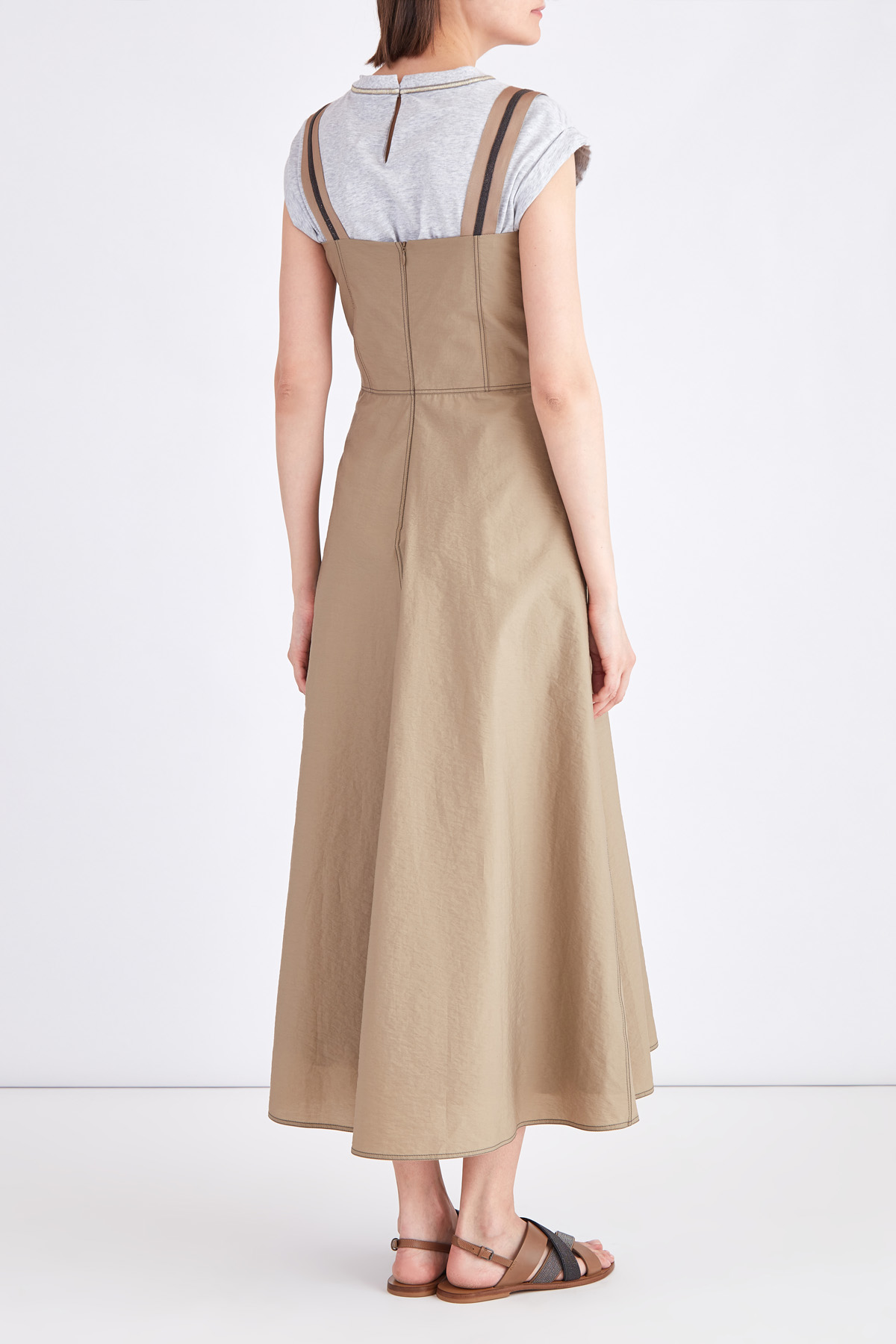 Платье-сарафан из поплина с широкими бретельками BRUNELLO CUCINELLI, цвет бежевый, размер 40 - фото 4