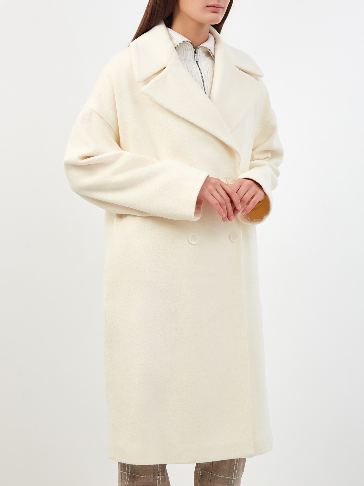 Двубортное пальто ручной работы из шерсти с рукавами-реглан ELEVENTY, цвет бежевый, размер 40;44;48 - фото 3
