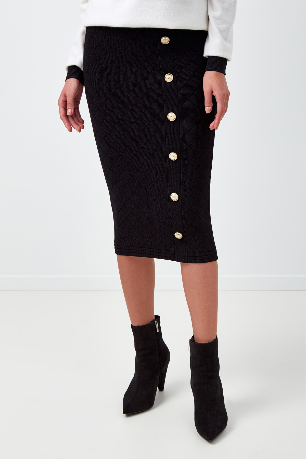 Бандажная юбка-миди из пряжи Stretch с перфорацией BALMAIN, цвет черный, размер 36;38 - фото 3