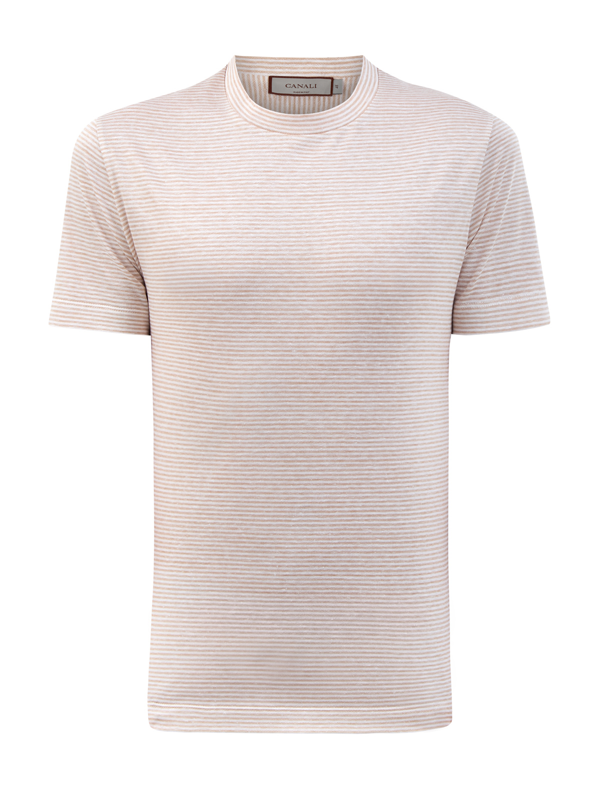 Легкая футболка в полоску из дышащего хлопка и льна CANALI бежевого цвета