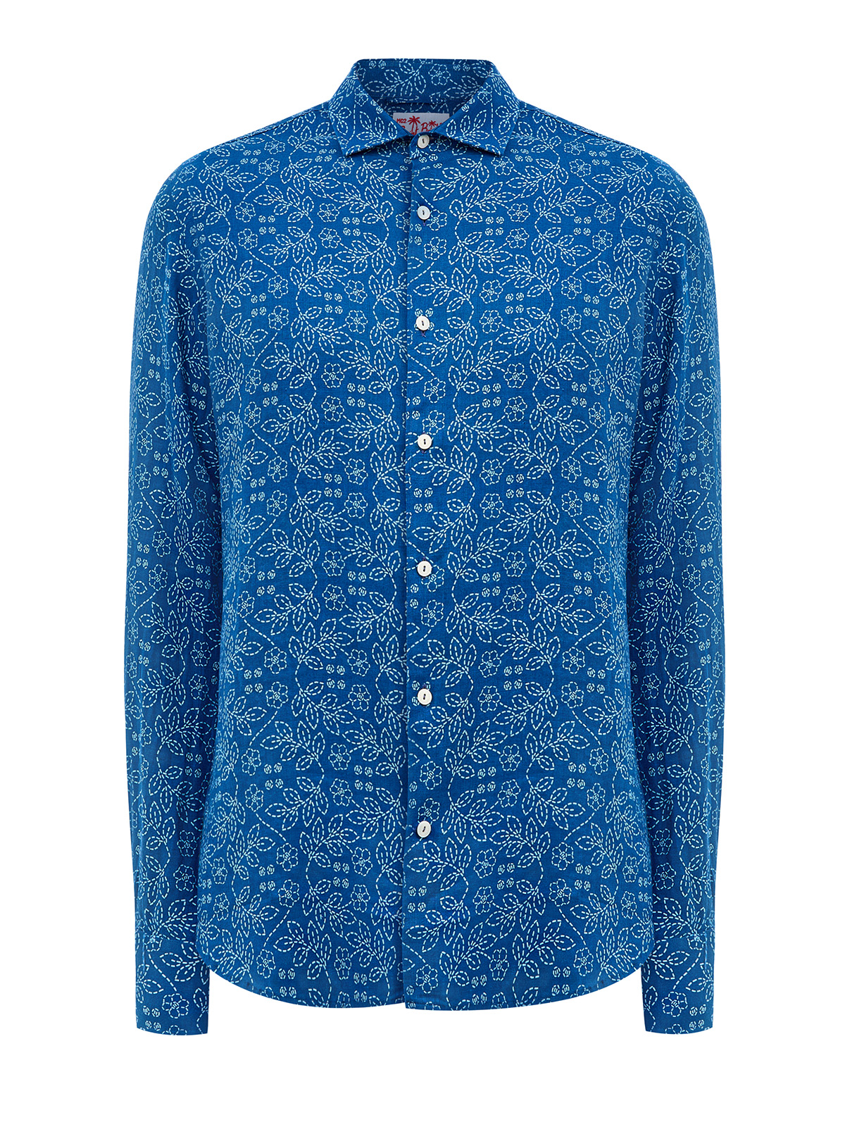Льняная рубашка с флористическим паттерном Sashiko MC2 SAINT BARTH, цвет синий, размер 50;52;54;56;58 - фото 1