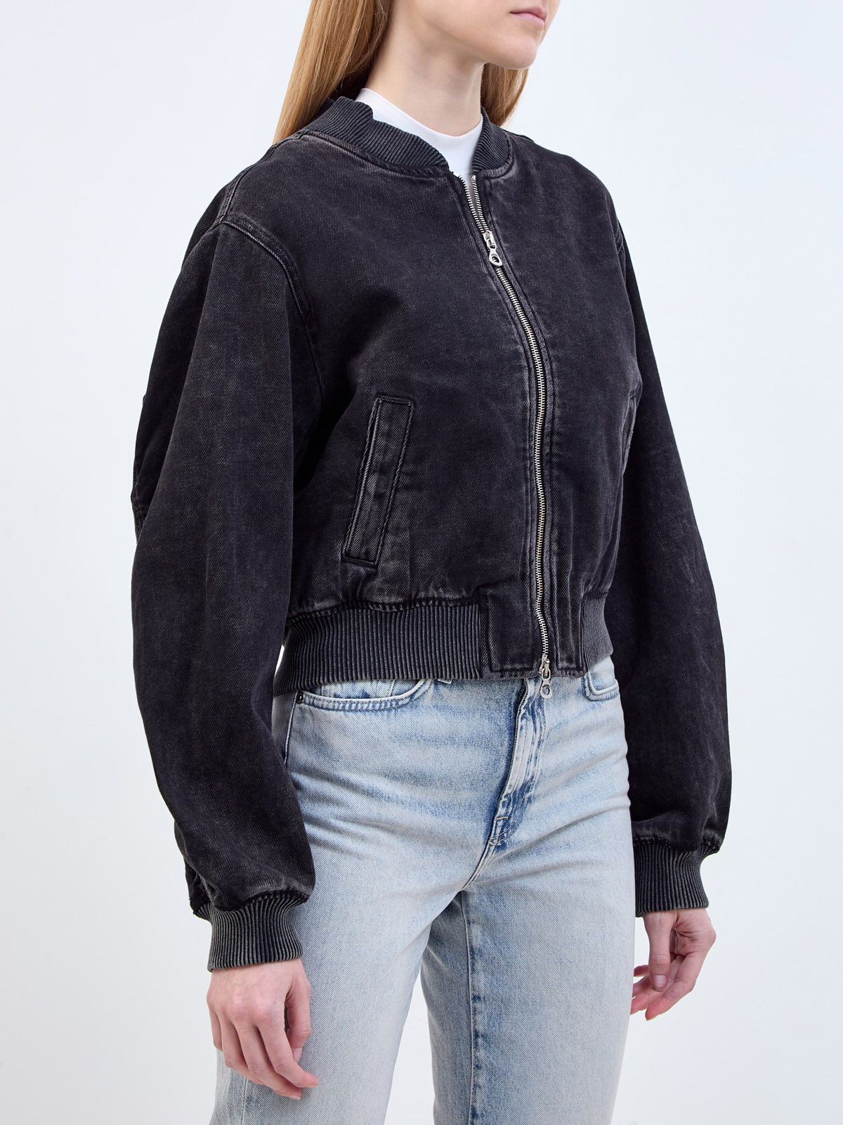 Укороченная куртка-бомбер De-Kiddo из окрашенного вручную денима DIESEL, цвет черный, размер XS;S;M - фото 3