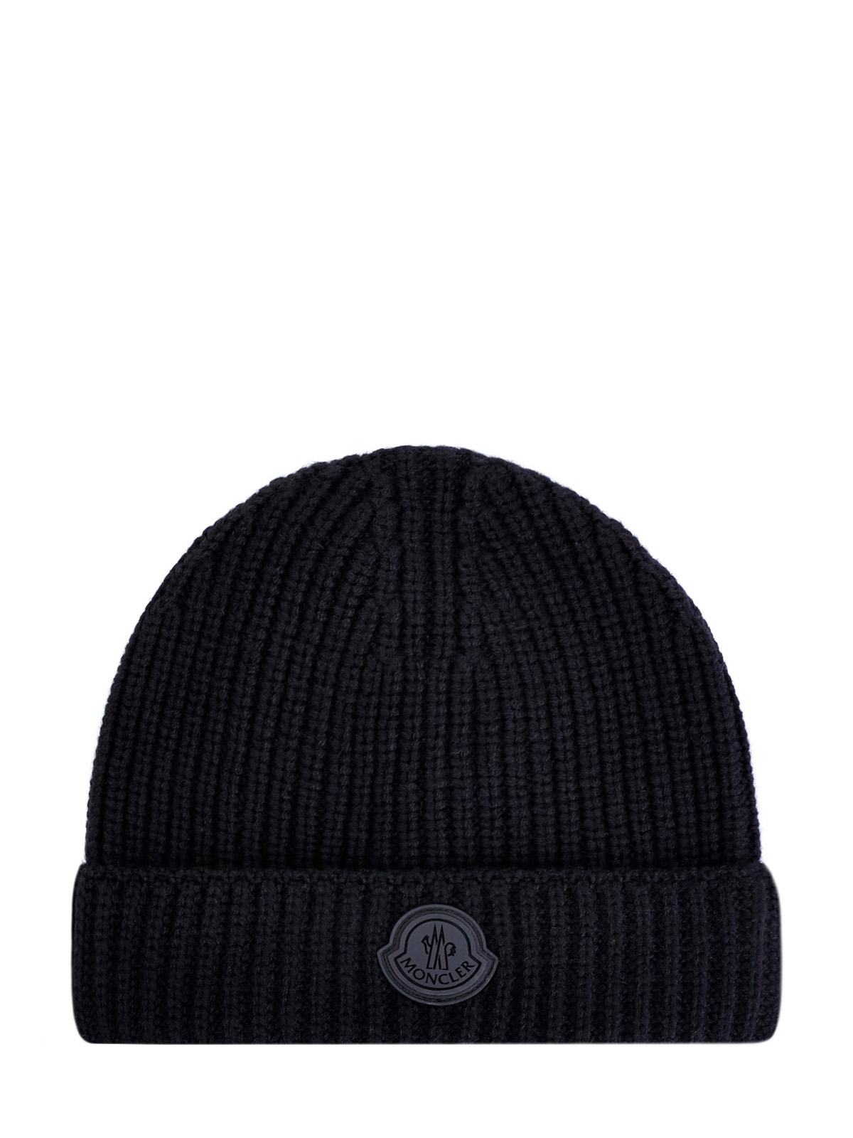 Шерстяная шапка с волокнами кашемира и логотипом в тон MONCLER, цвет черный, размер 40.5;41;41.5;42;42.5;43;43.5;44 - фото 1