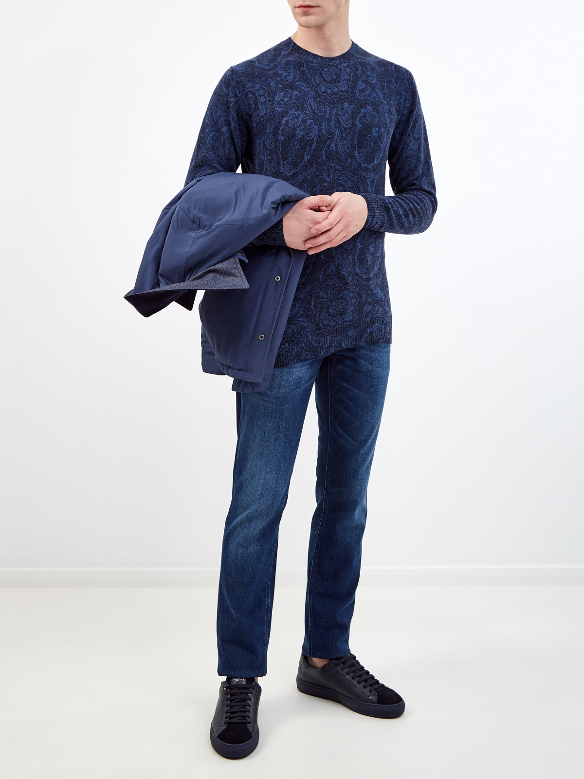 Шерстяной пуловер с узором в синей гамме ETRO, цвет синий, размер 52;54;56;46 - фото 2