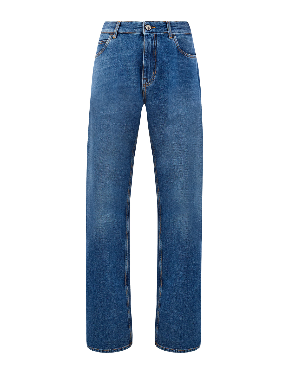 Свободные джинсы Baggy с контрастной прострочкой и вышивкой ETRO синего цвета
