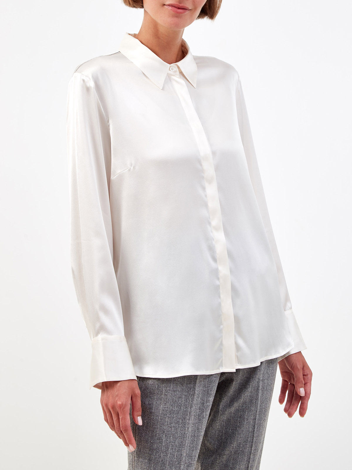 Шелковая блуза с ювелирными цепочками Punto Luce PESERICO, цвет белый, размер 44;46;48 - фото 3