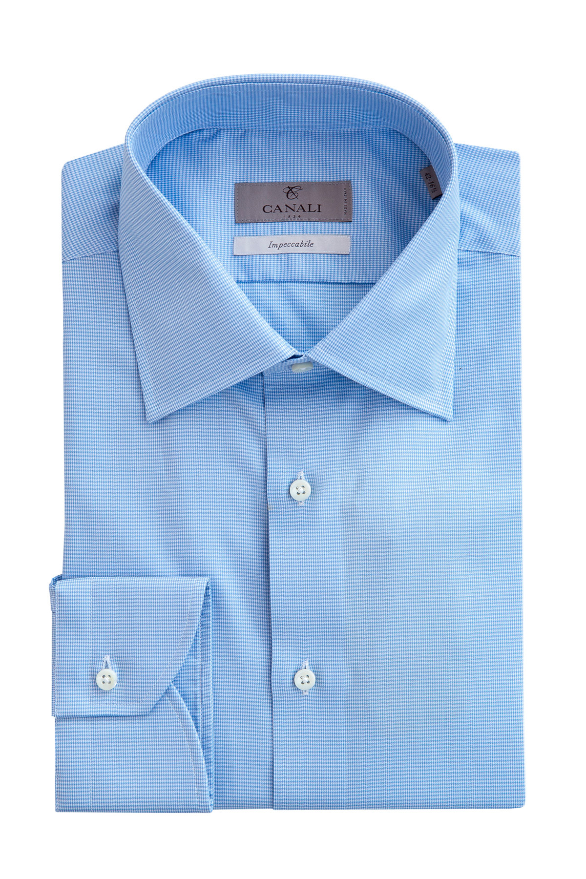Рубашка из поплина Impeccabile с микро-принтом CANALI, цвет голубой, размер 50 - фото 1