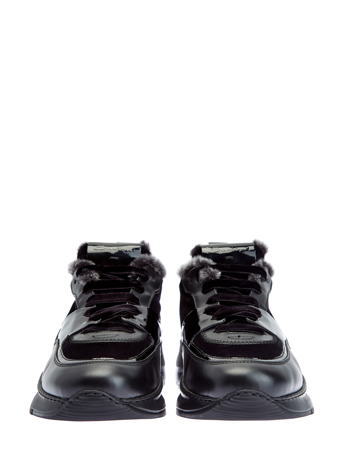 Утепленные мехом кроссовки из кожи и велюра SANTONI, цвет черный, размер 36;36.5;37.5;39;40;37 - фото 6