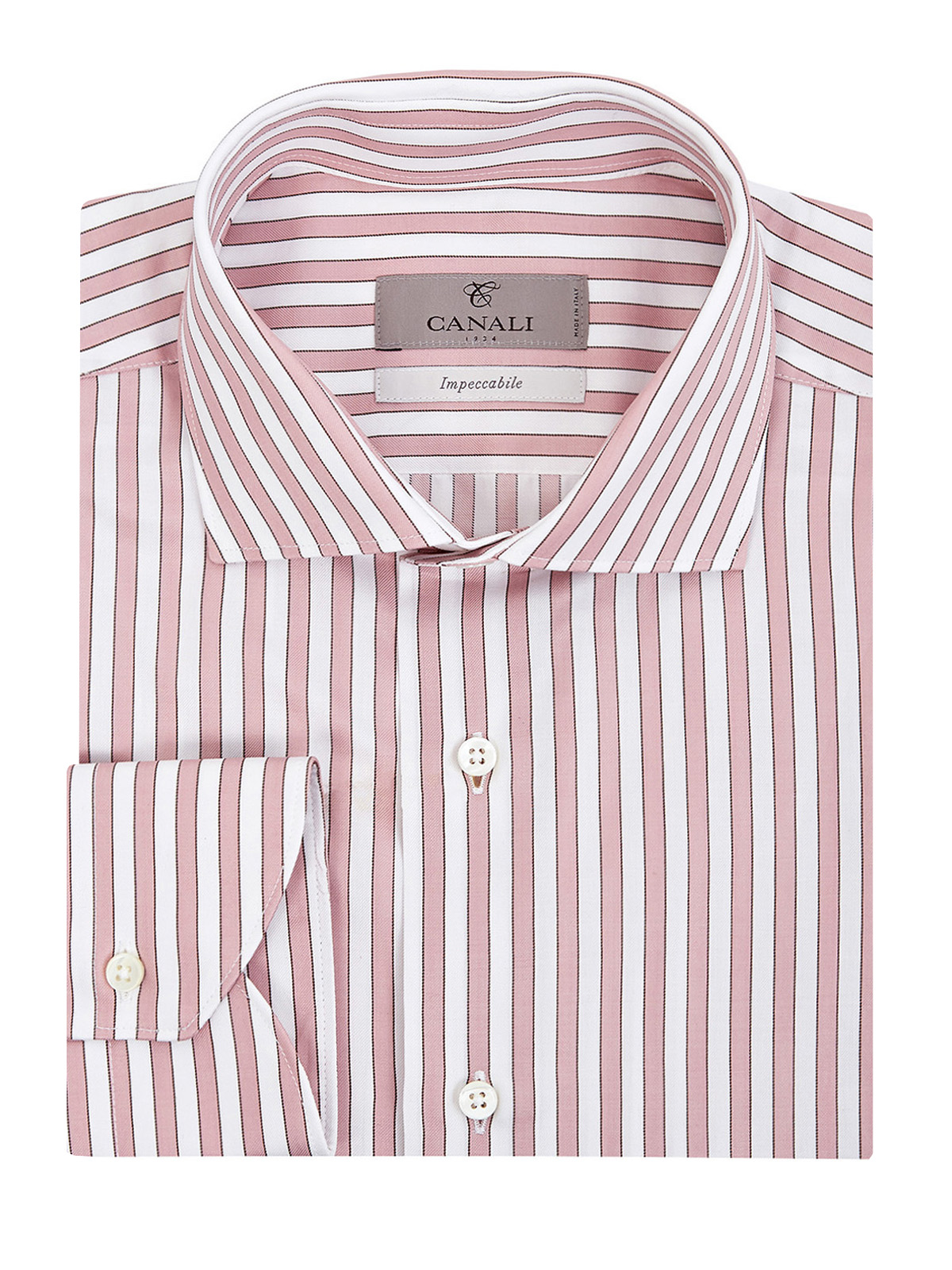 Рубашка из гладкого хлопкового поплина в полоску CANALI, цвет розовый, размер 50;52;54;56 - фото 1
