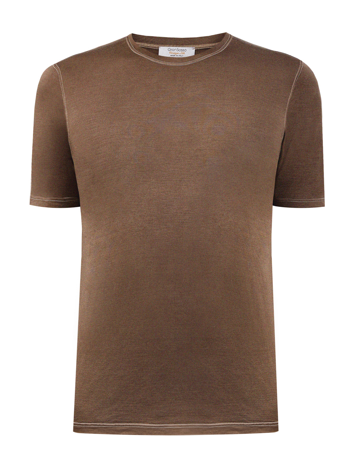 Шелковая футболка из джерси с контрастной отделкой швов GRAN SASSO, цвет коричневый, размер 50;52;48 - фото 1