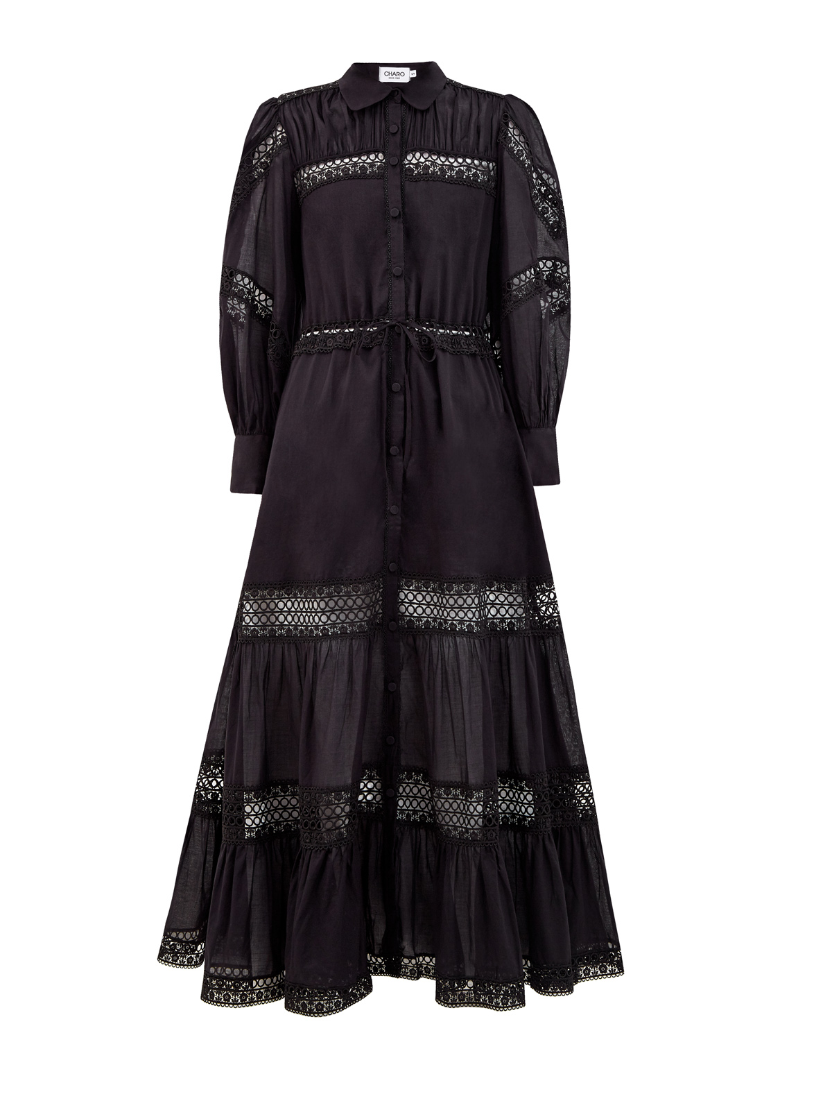 Длинное платье-рубашка Ileana с ажурной вышивкой CHARO RUIZ IBIZA, цвет черный, размер S;M;L;XL - фото 1