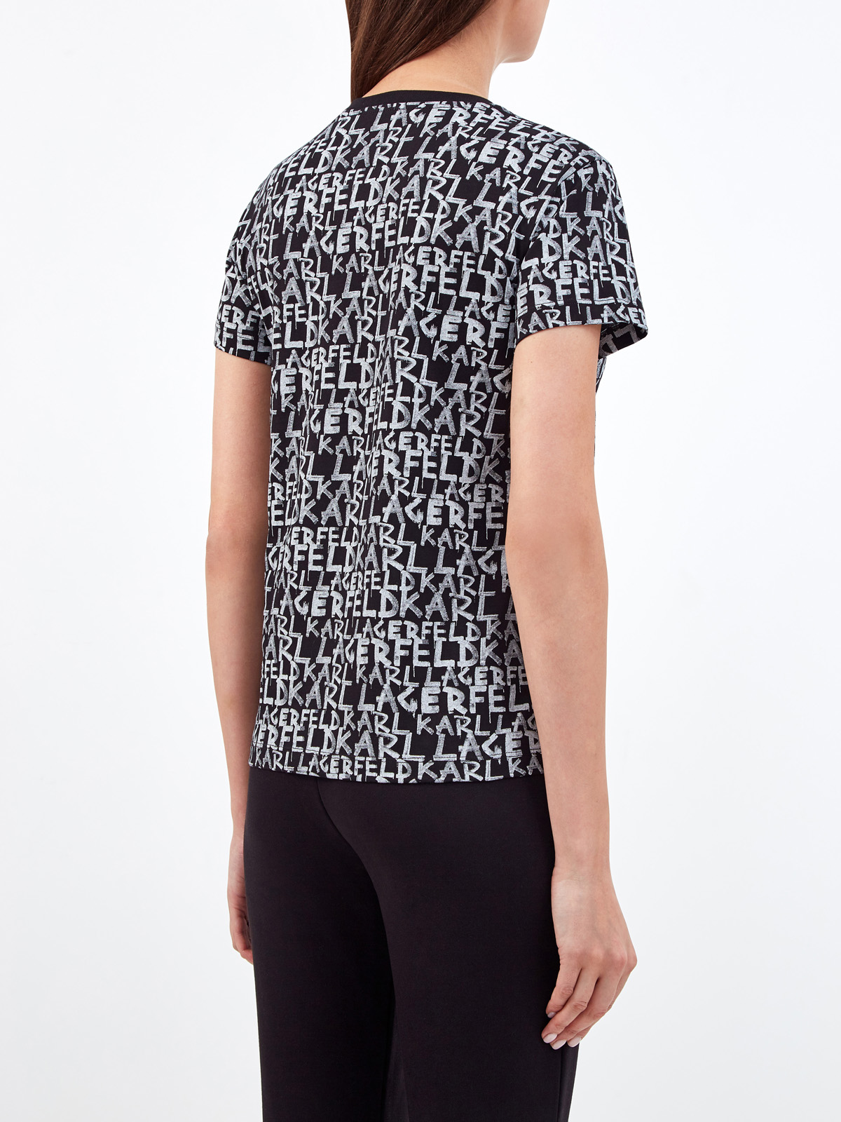 Хлопковая футболка с контрастным принтом в стиле леттеринг KARL LAGERFELD, цвет черный, размер XS;S;M;L - фото 4