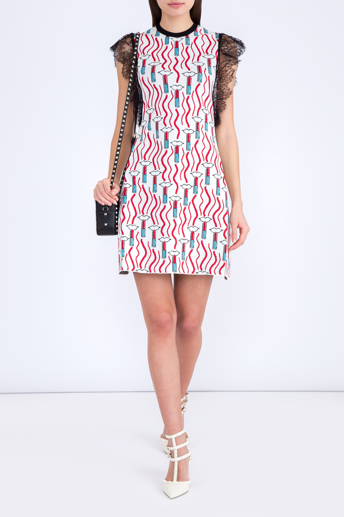 Платье в стиле спортшик с контрастным принтом и рукавами из кружева VALENTINO, цвет мульти, размер 42 - фото 2