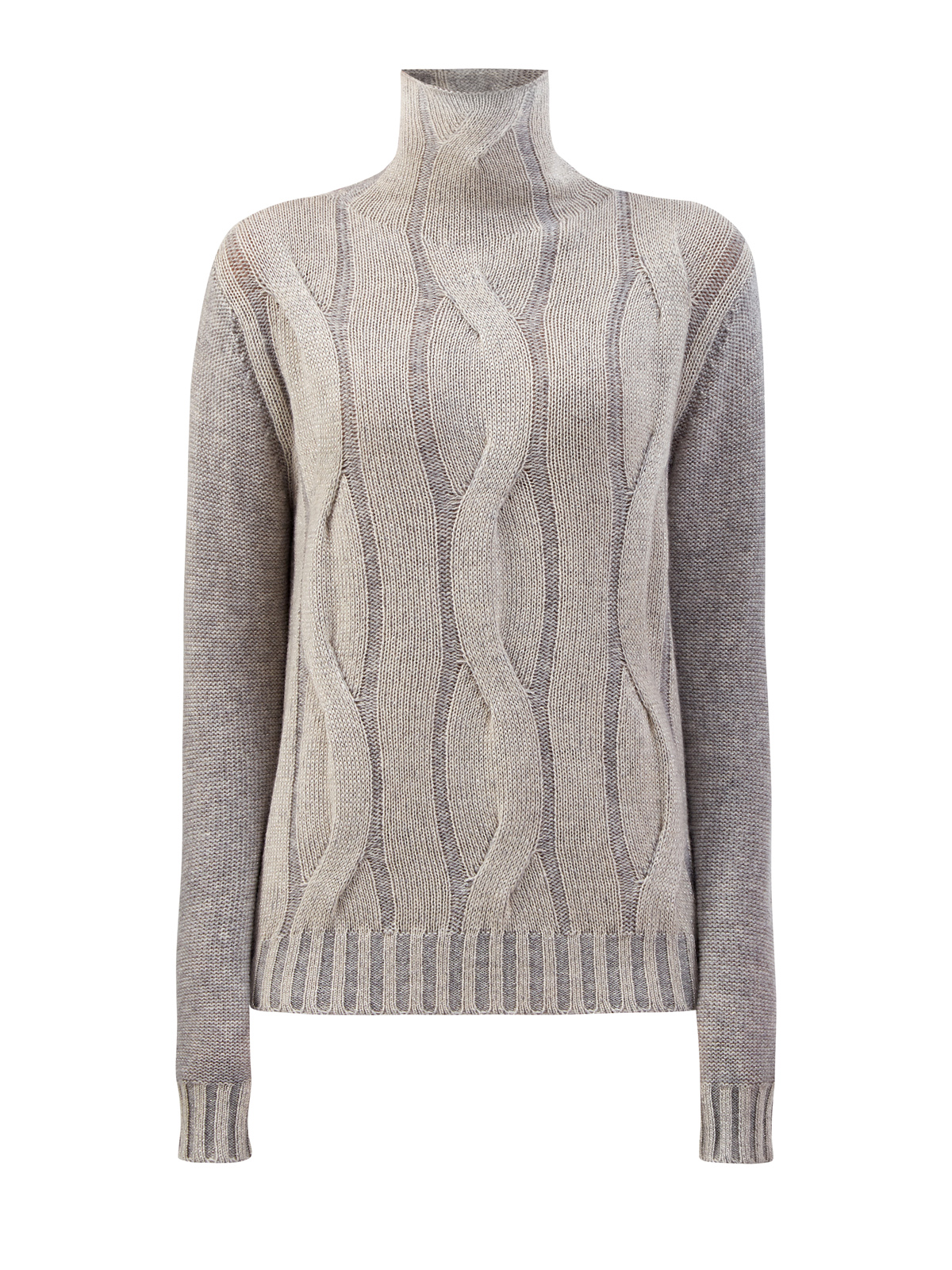 Тонкий свитер из кашемира узорной вязки с пайетками LORENA ANTONIAZZI, цвет серый, размер 40;42;44