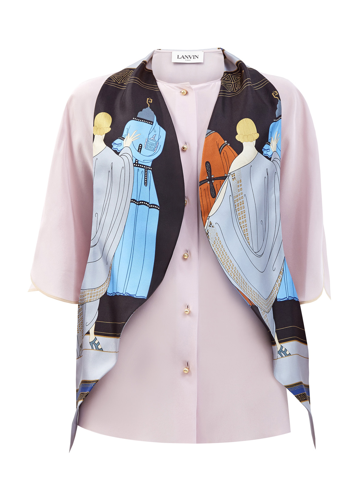 Блуза из струящегося шелка с воротом-платком LANVIN, цвет розовый, размер XS;S;M;L - фото 1