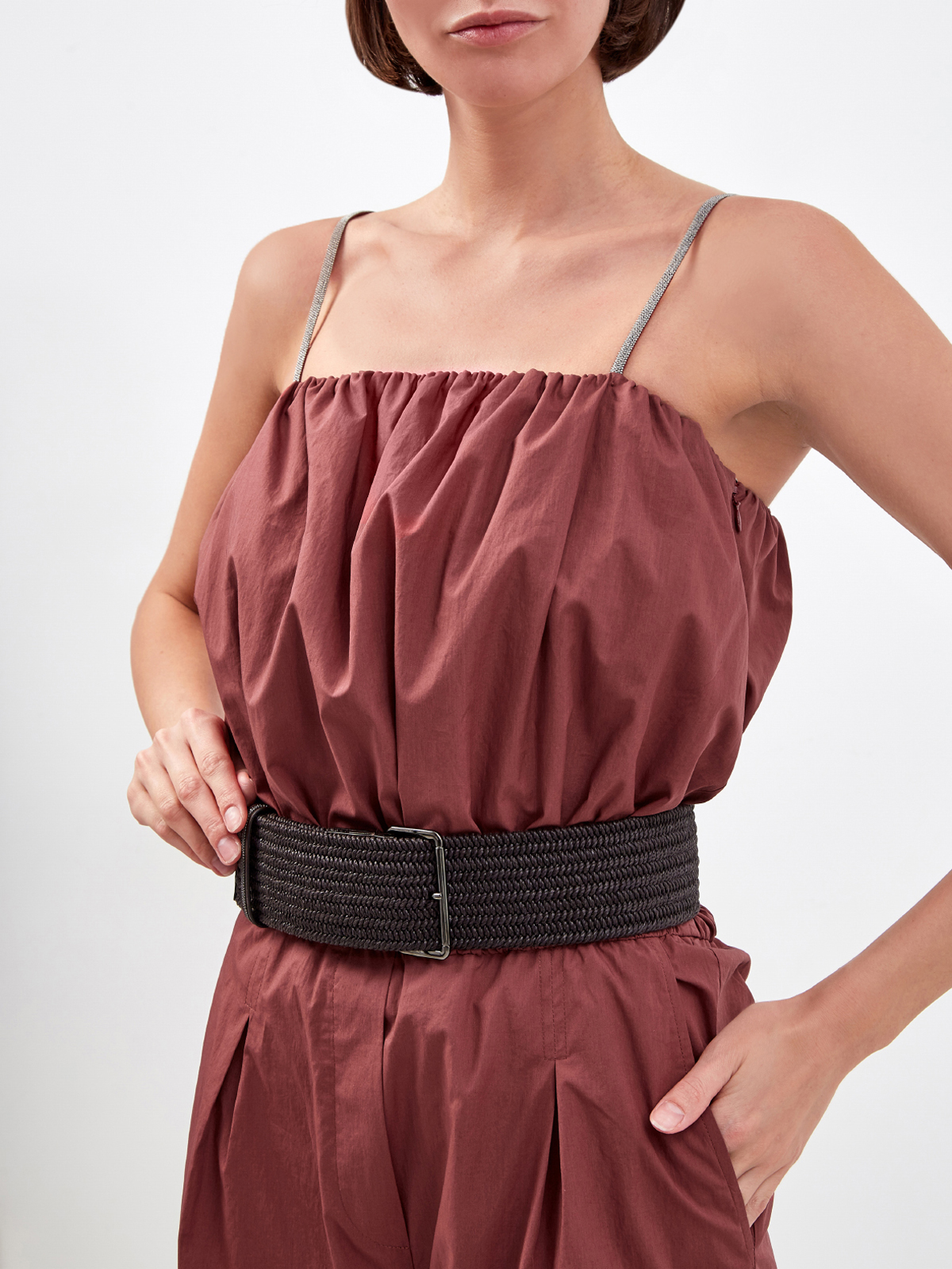 Плетеный ремень Rustic Braid с декором Мониль BRUNELLO CUCINELLI, цвет коричневый, размер 44 - фото 2