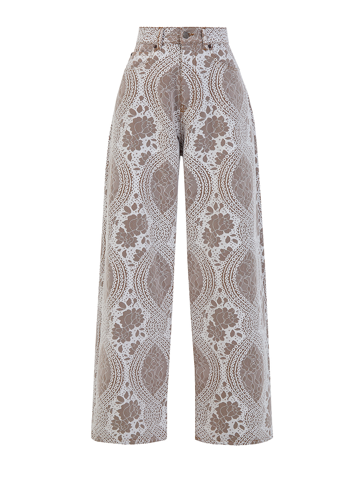 

Брюки Wide Leg с кружевным эффектом и нашивкой на поясе, Бежевый, Брюки Wide Leg с кружевным эффектом и нашивкой на поясе