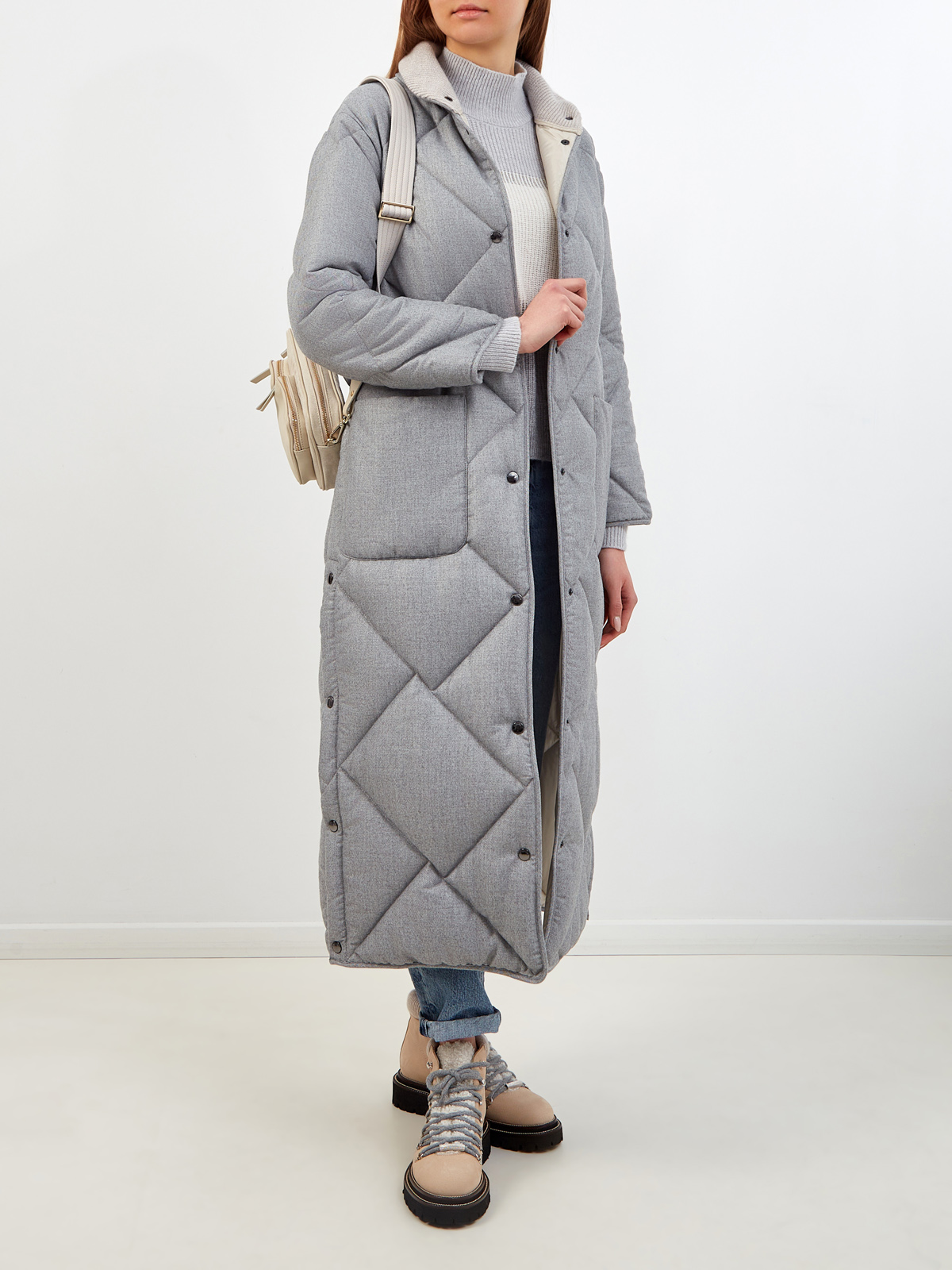 Удлиненное пальто из стеганой фланели с поясом Punto Luce PESERICO, цвет серый, размер 40;42;44;46;48 - фото 2