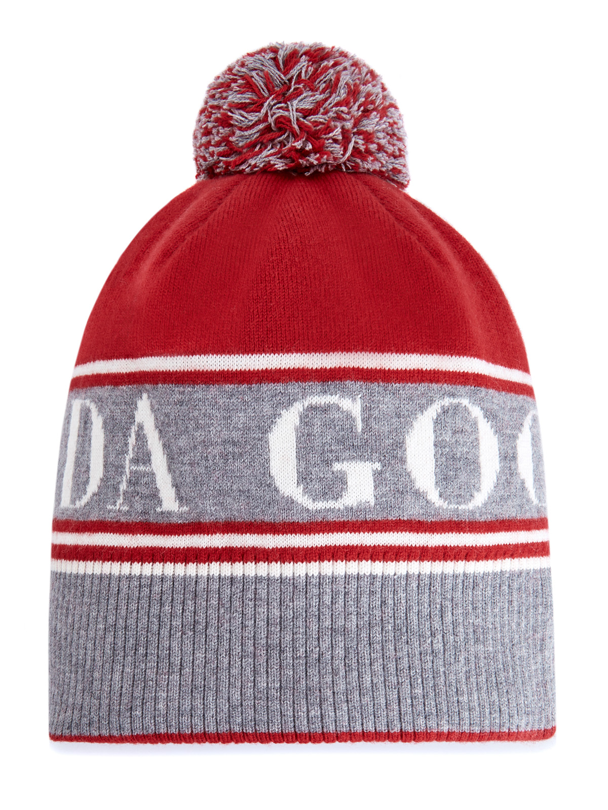 Шерстяная шапка в стиле colorblock с принтом и помпоном CANADA GOOSE, цвет красный, размер L;S - фото 1