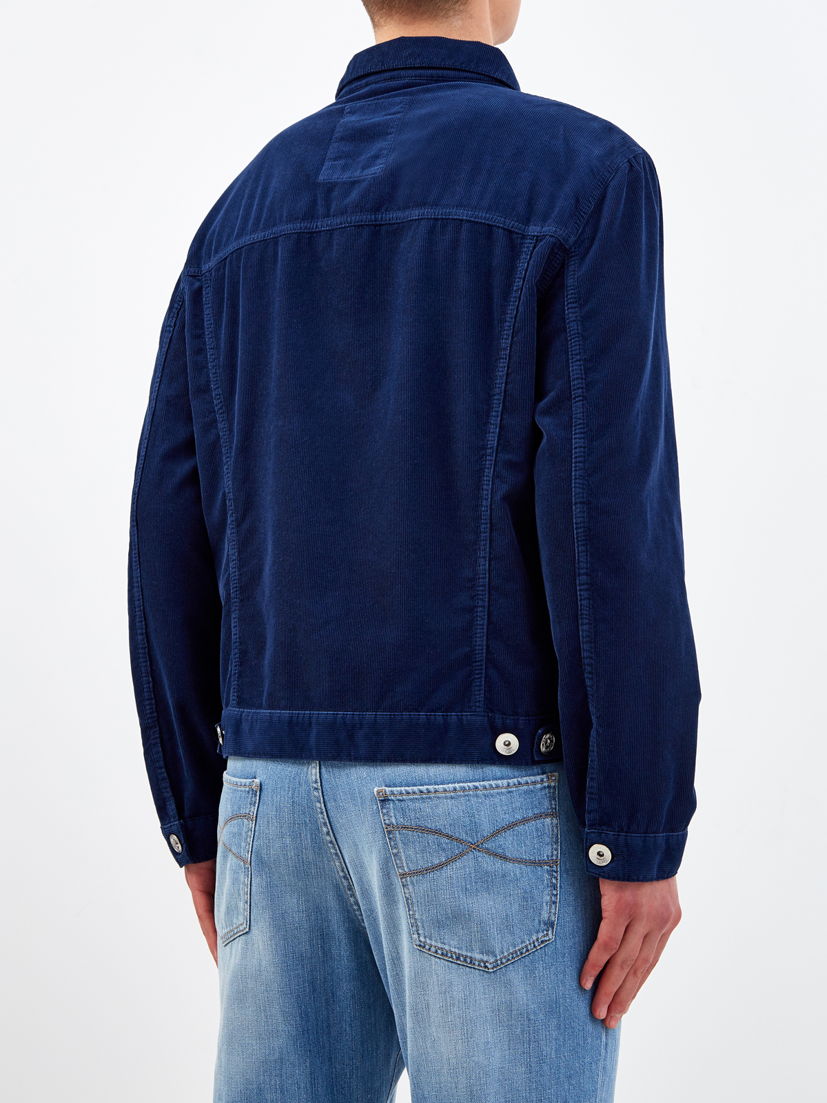 Окрашенная вручную куртка из фактурного хлопкового вельвета BRUNELLO CUCINELLI, цвет синий, размер 56;58;52 - фото 4
