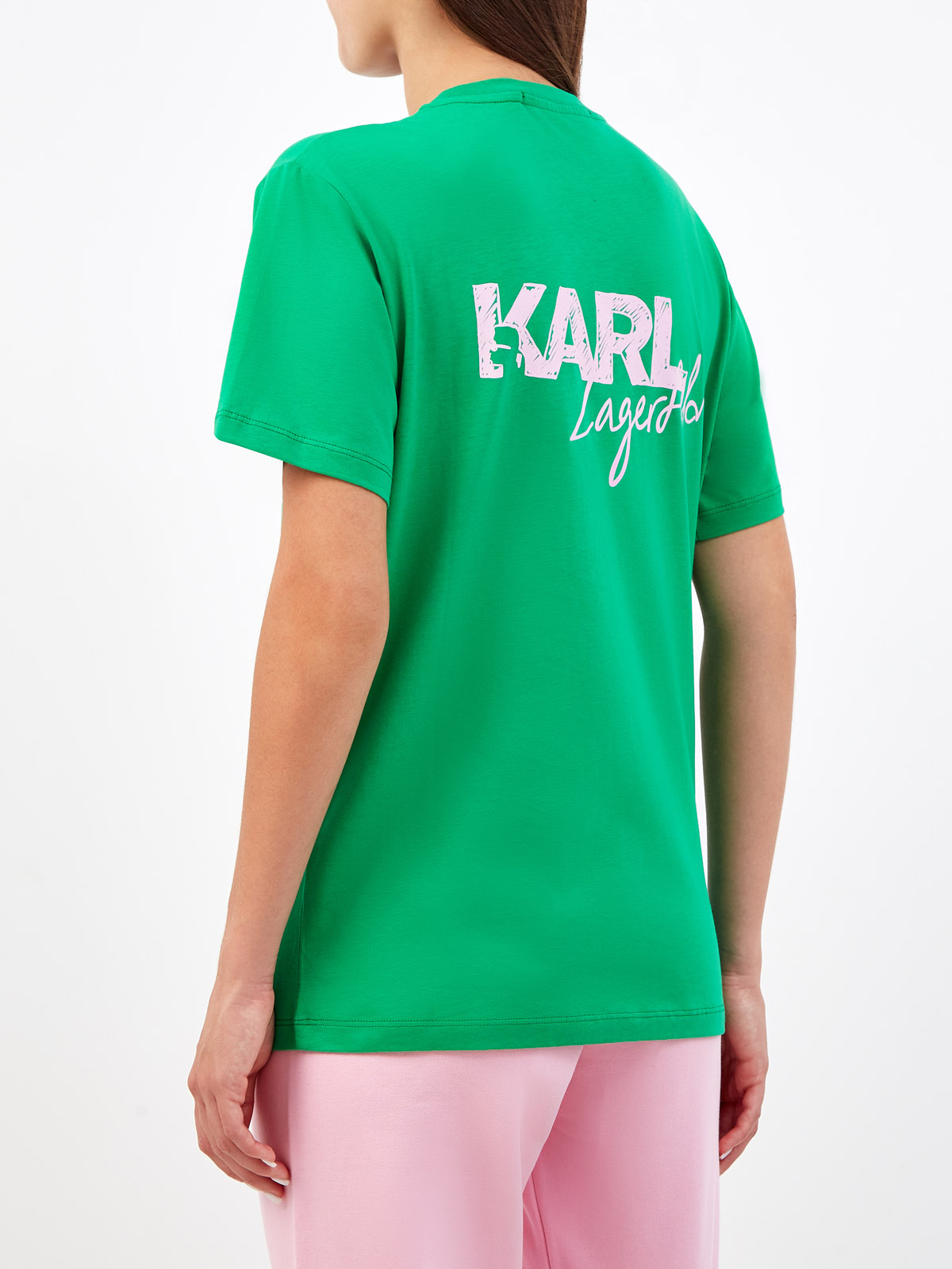 Хлопковая футболка-oversize с контрастным принтом KARL LAGERFELD, цвет зеленый, размер XS;S;M;L;XL - фото 4
