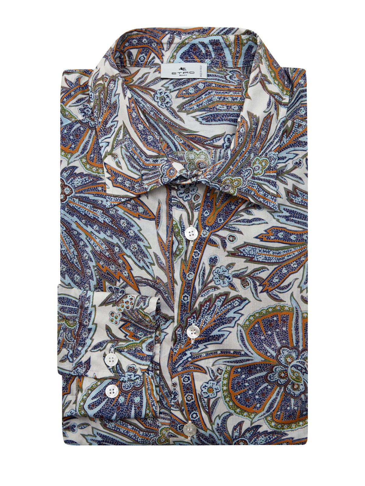 Рубашка из тонкого хлопка с фирменным принтом пейсли ETRO цвет мульти