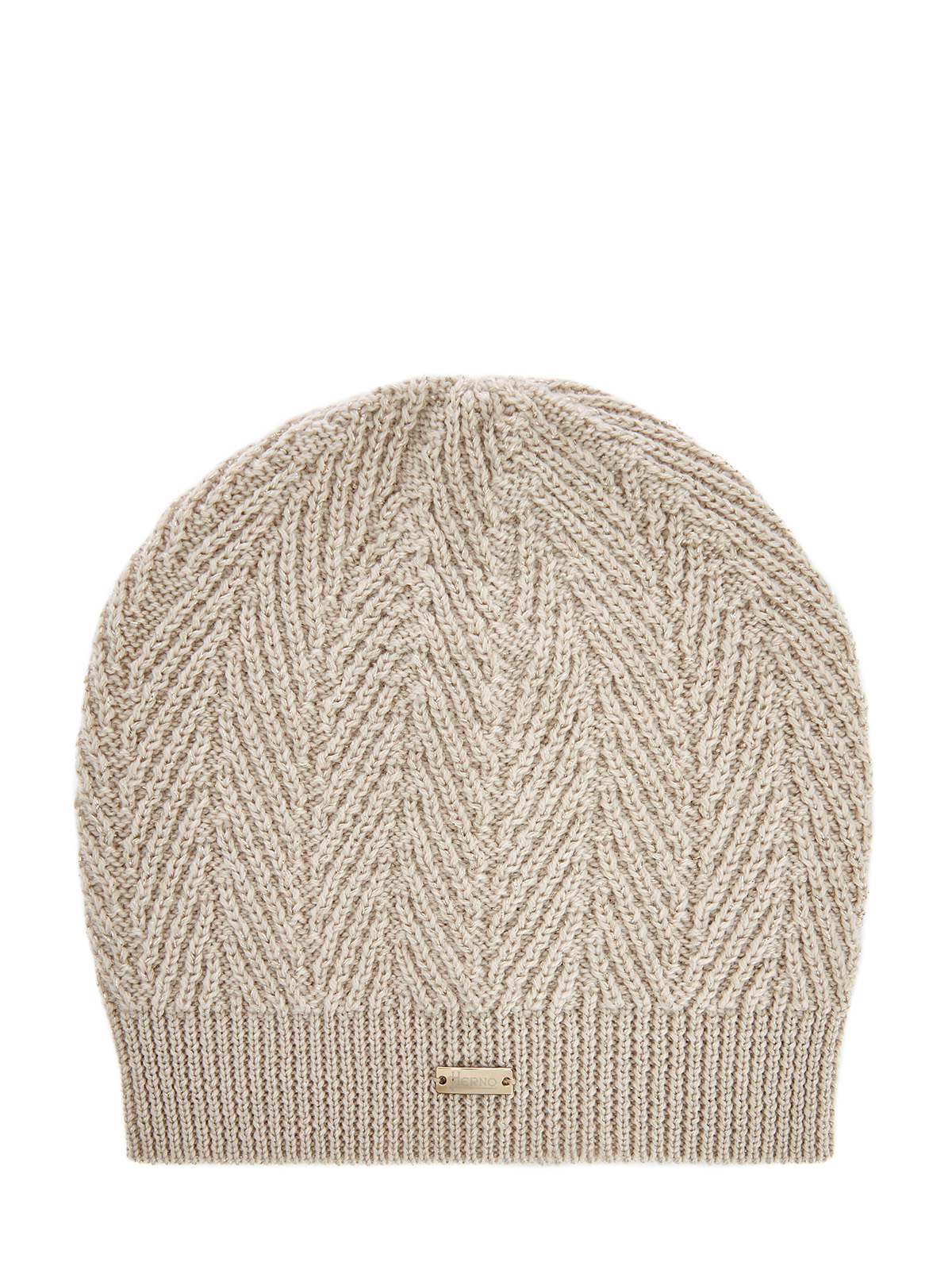 

Шерстяная шапка с нитью ламе и литой эмблемой, Бежевый, Шерстяная шапка с нитью ламе и литой эмблемой