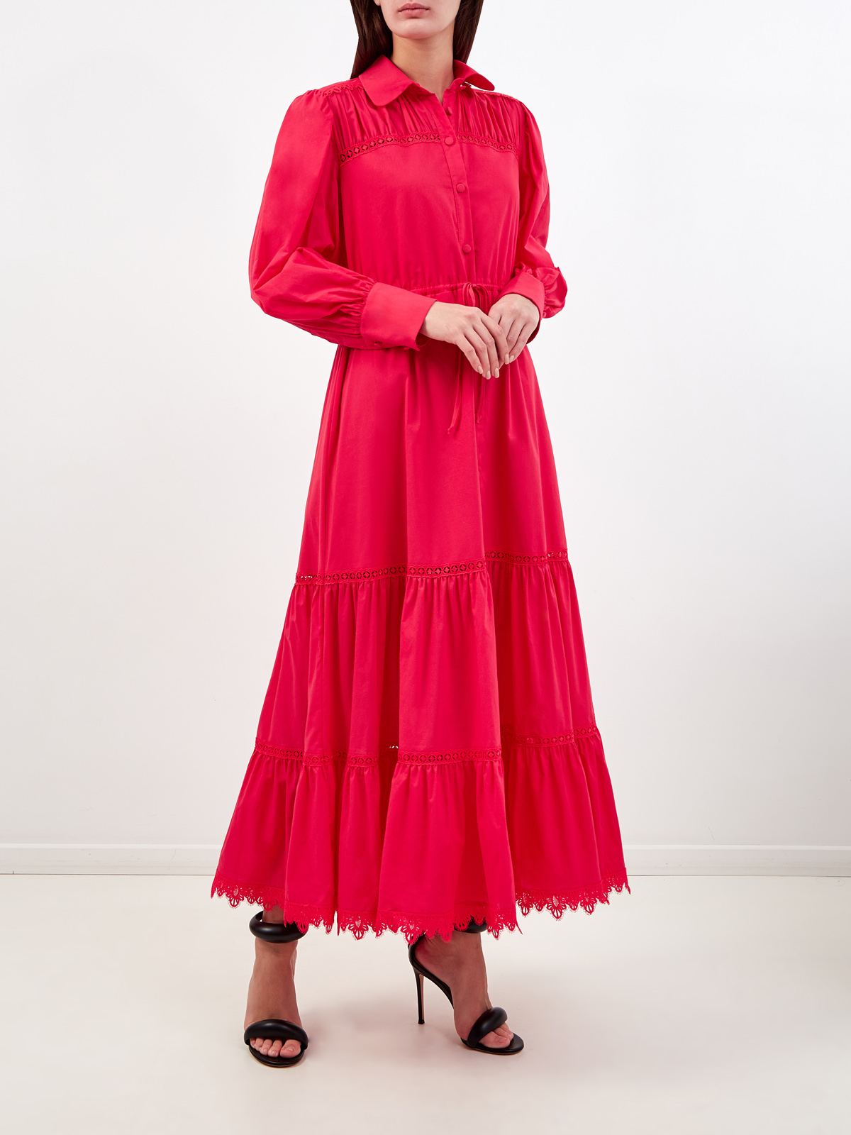 Платье-рубашка Lotus из хлопка с кружевной вышивкой CHARO RUIZ IBIZA, цвет розовый, размер S;M;L;XL - фото 3