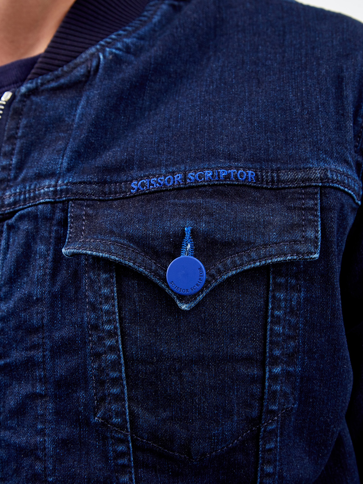 Куртка-бомбер ручной работы из японского денима kurabo SCISSOR SCRIPTOR, цвет синий, размер 54;56;58;50 - фото 5