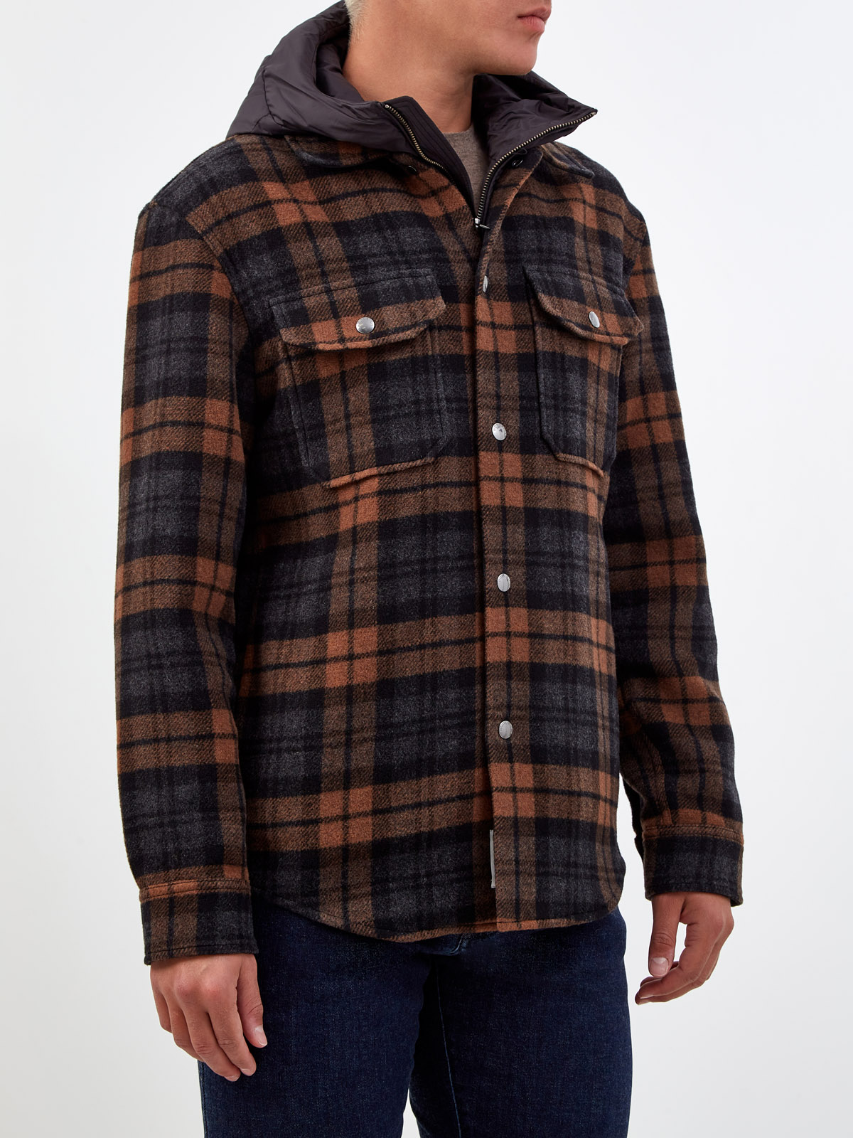 Куртка-рубашка из шерсти и хлопка с пуховым утеплителем WOOLRICH, цвет коричневый, размер M;XL - фото 3
