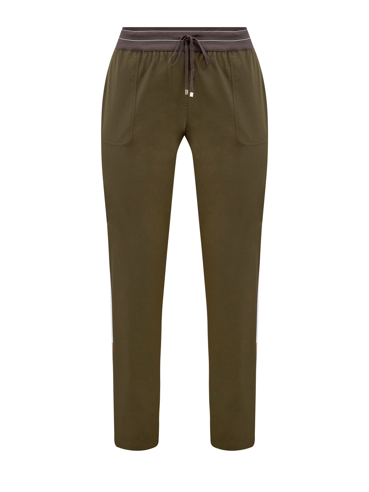 Хлопковые брюки с эластичным трикотажным поясом на кулиске LORENA ANTONIAZZI, цвет зеленый, размер 42;44;46;48