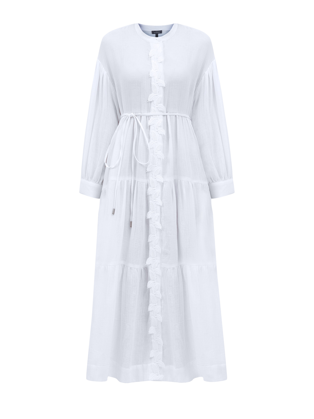 Хлопковое платье свободного кроя с узорной вышивкой и поясом RE VERA, цвет белый, размер 42;44;46