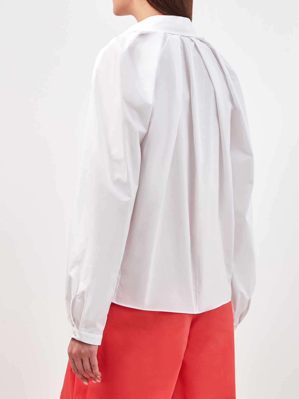 Блуза из хлопкового поплина с архитектурными рукавами ROCHAS, цвет белый, размер 40;42;38 - фото 4