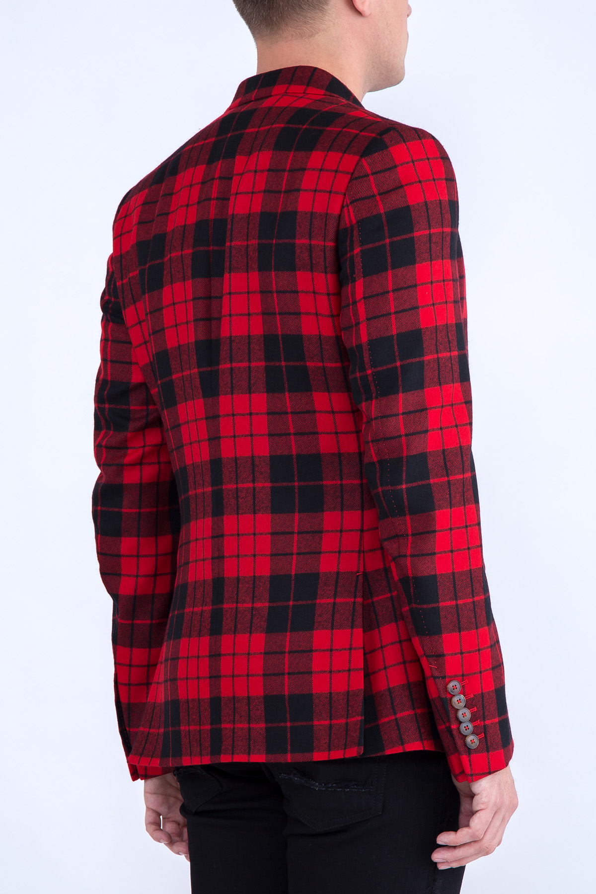 Шерстяной пиджак в шотландскую клетку с тремя карманами GUCCI, цвет красный, размер 48;50 - фото 4