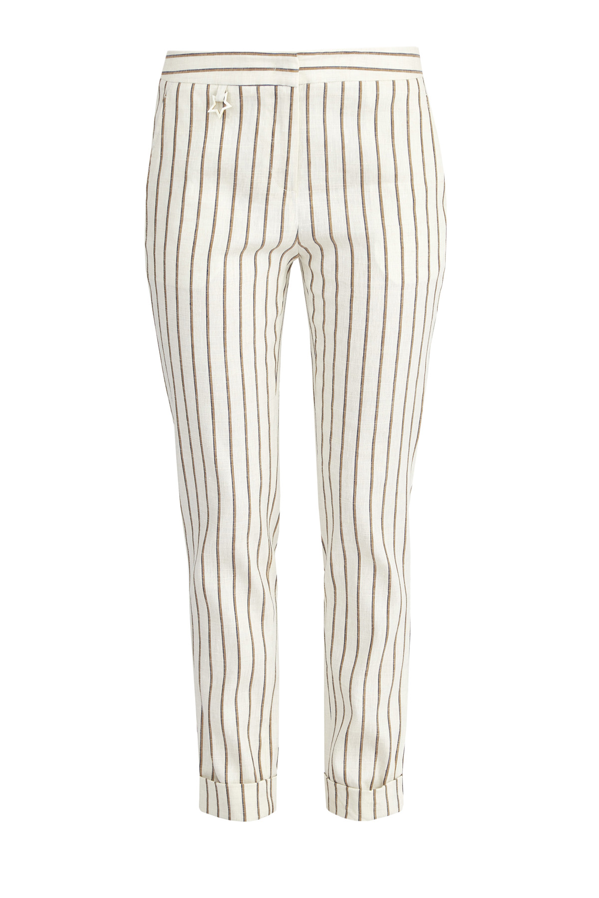 Узкие льняные брюки с принтом в полоску и отворотами LORENA ANTONIAZZI, цвет бежевый, размер 40;44 - фото 1
